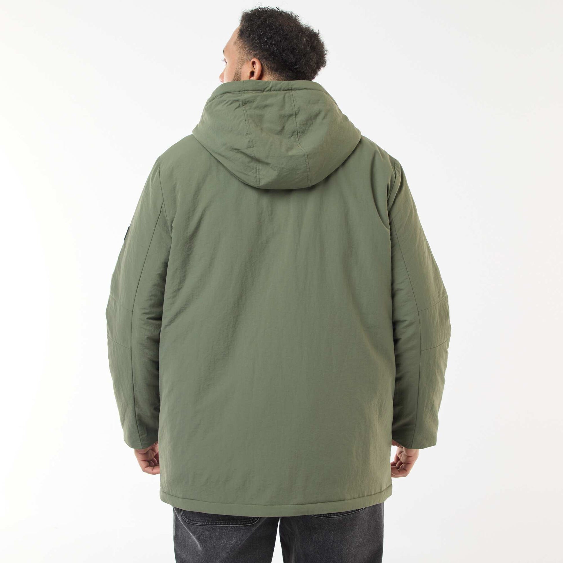 Hooded Parka with Double Entry Patch Pockets with Fleece Lining GREEN