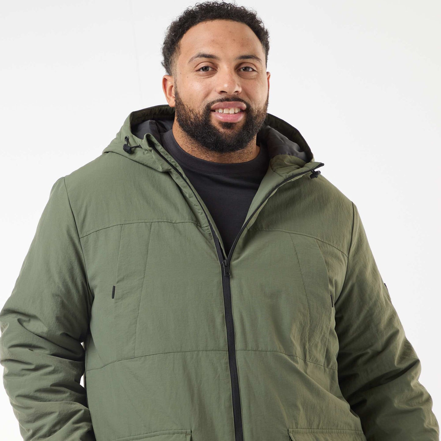 Hooded Parka with Double Entry Patch Pockets with Fleece Lining GREEN
