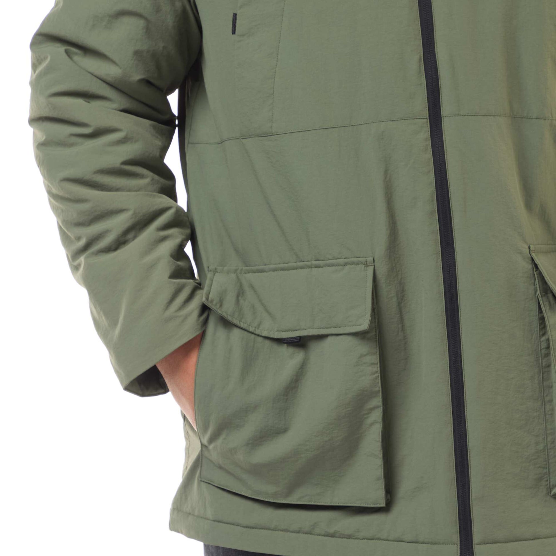 Hooded Parka with Double Entry Patch Pockets with Fleece Lining GREEN