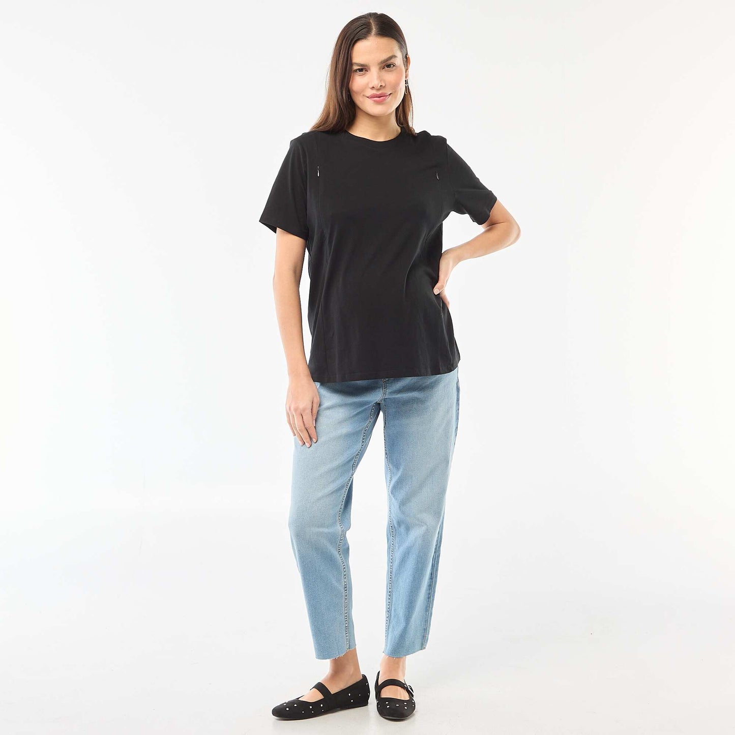 Basic short-sleeved nursing t-shirt BLACK