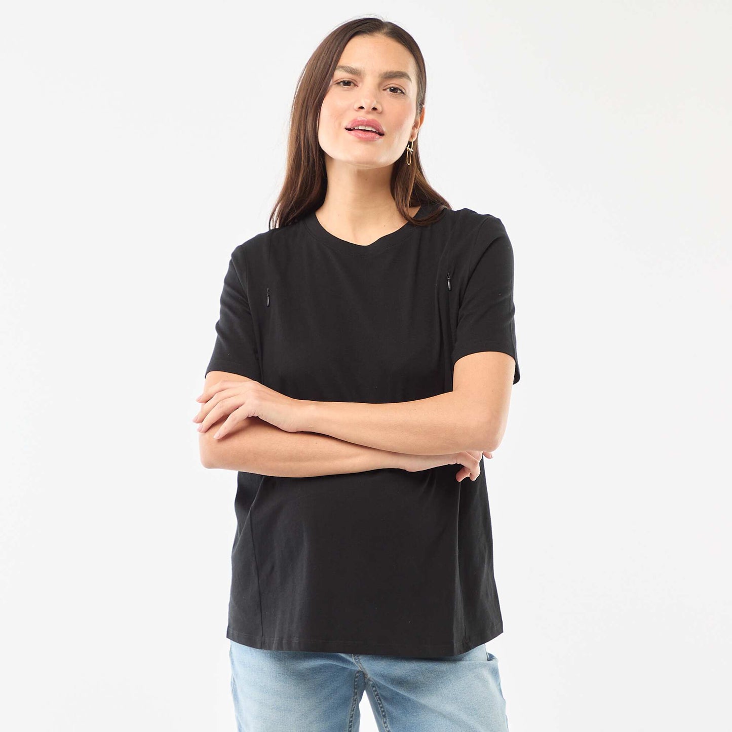 Basic short-sleeved nursing t-shirt BLACK