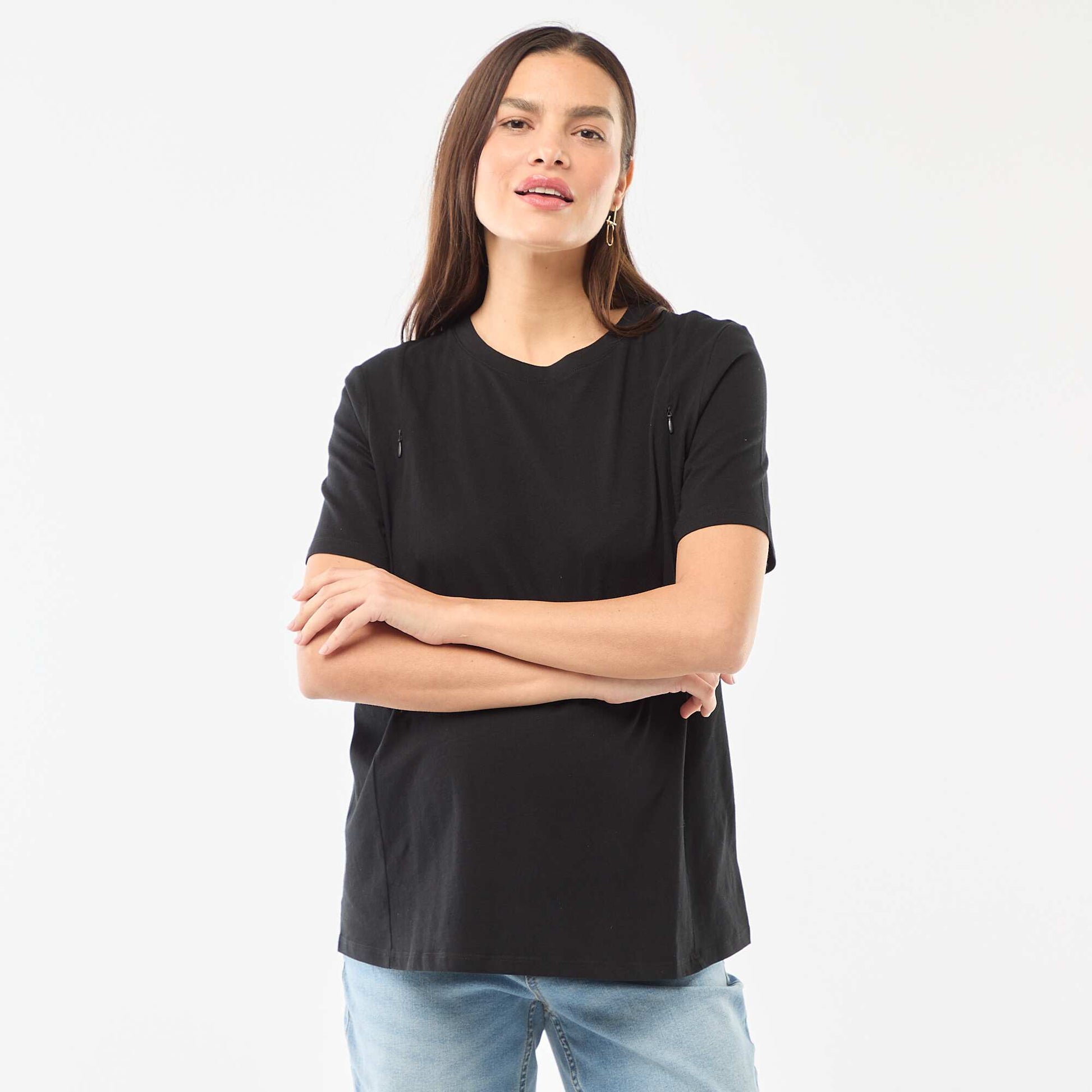 Basic short-sleeved nursing t-shirt BLACK