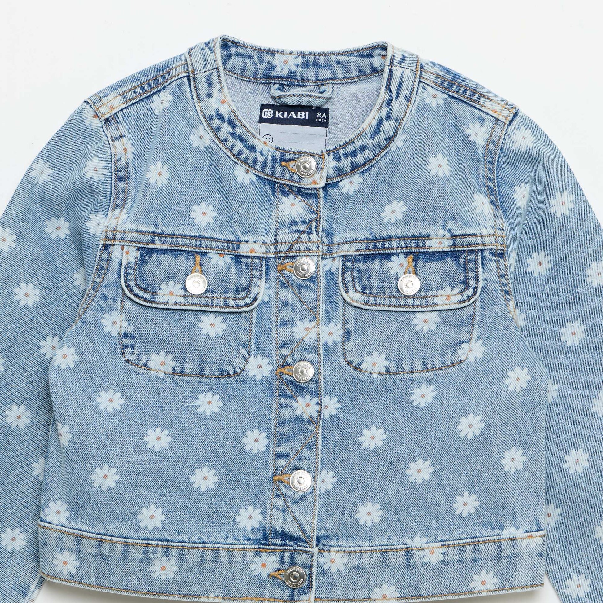 Round Neck Denim Jacket BLUE