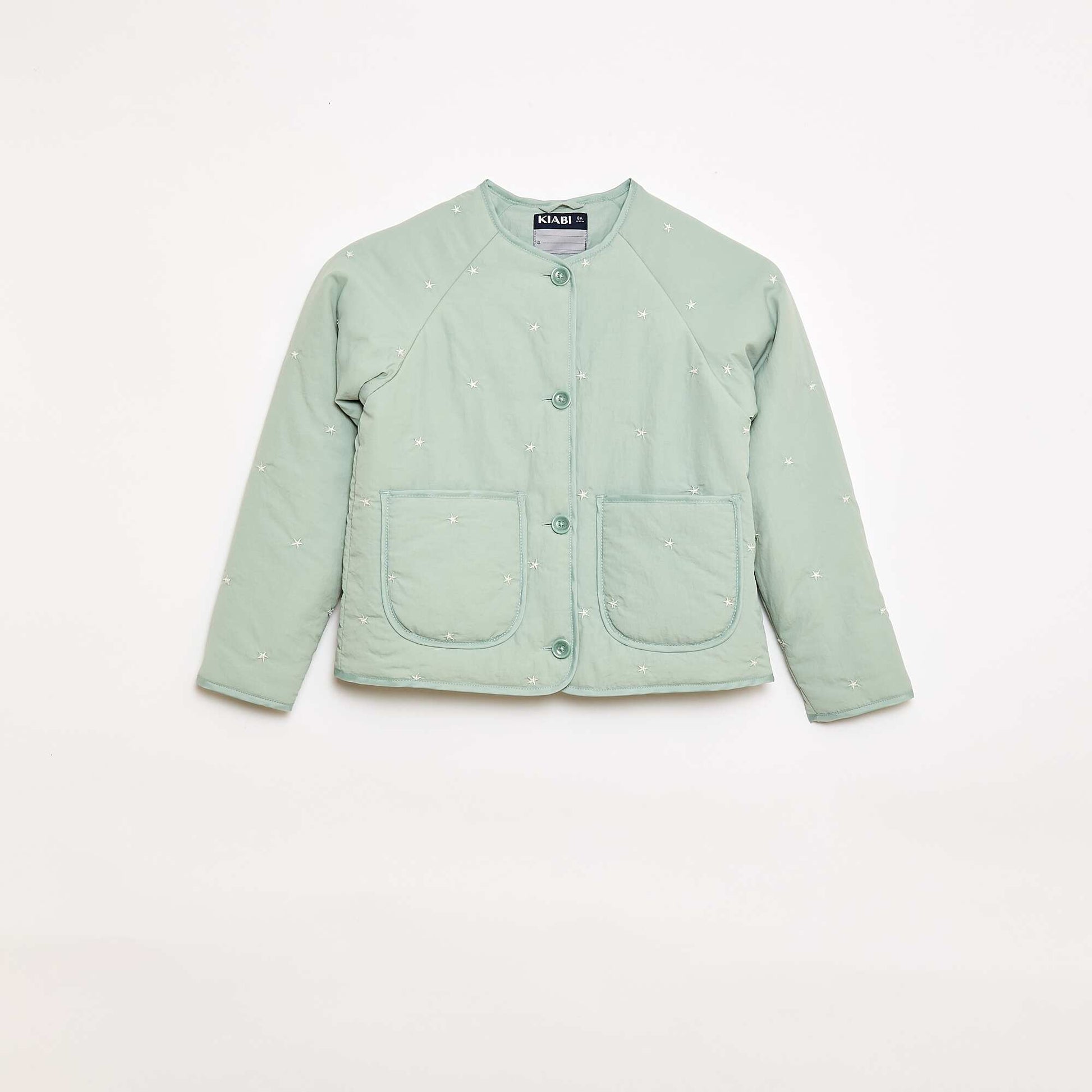 Quilted Jacket with Embroidered Design GREEN