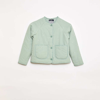 Quilted Jacket with Embroidered Design GREEN