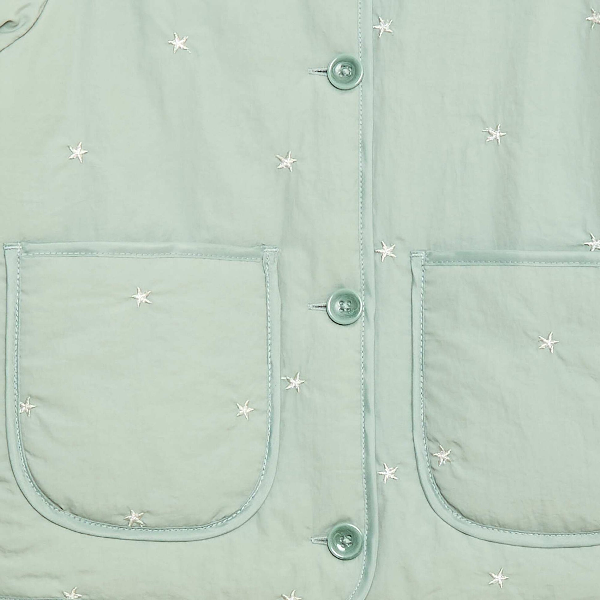 Quilted Jacket with Embroidered Design GREEN