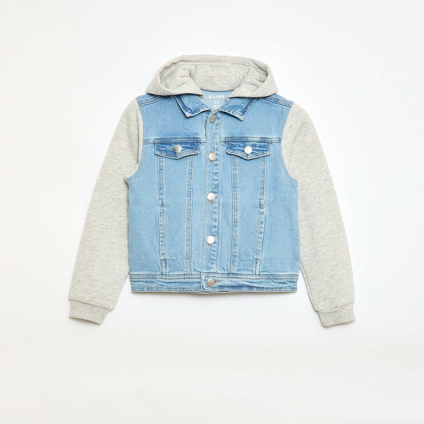 Denim and Jersey Hooded Jacket BLUE