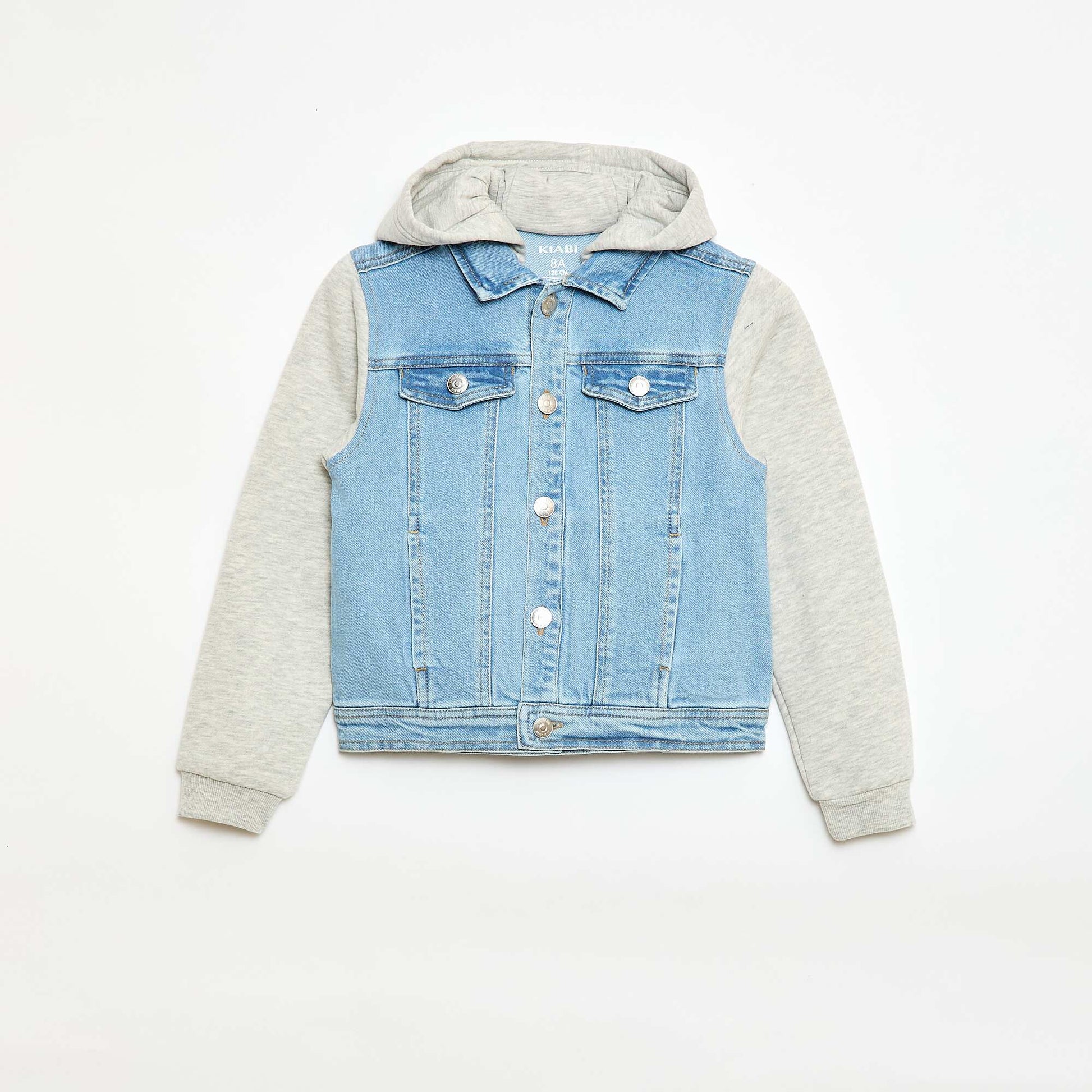 Denim and Jersey Hooded Jacket BLUE