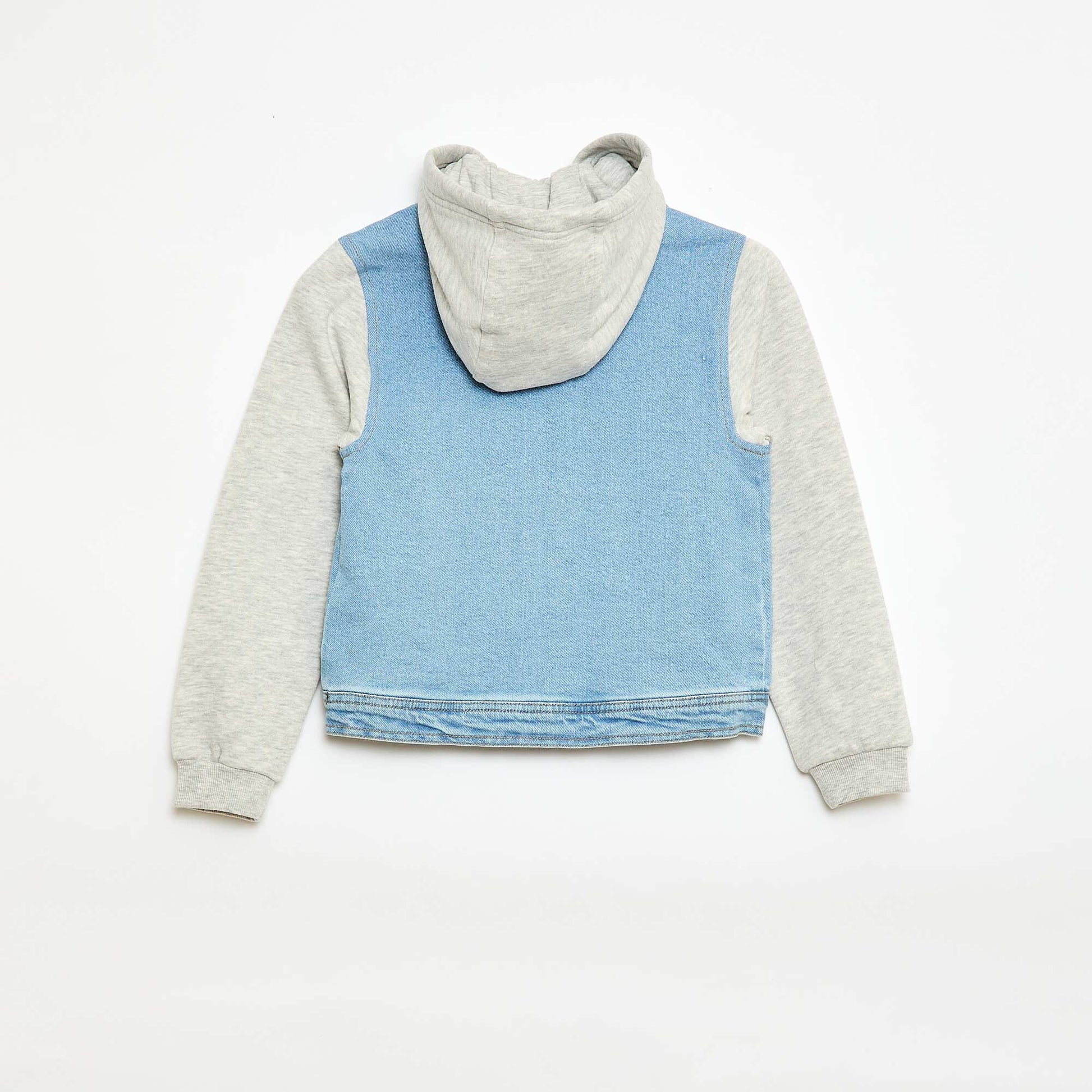 Denim and Jersey Hooded Jacket BLUE