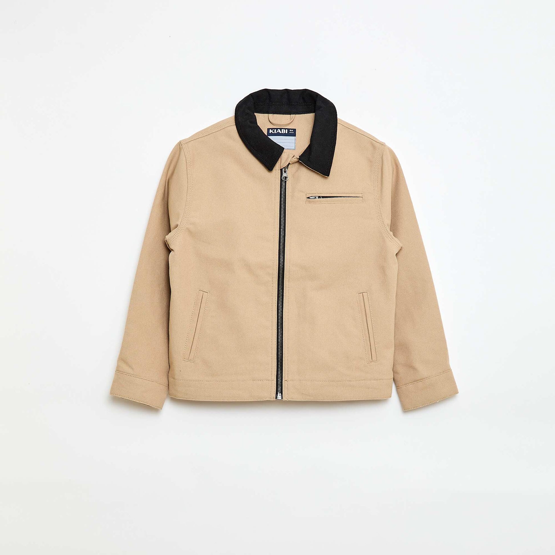 Workwear-Style Zip-Up Jacket BEIGE
