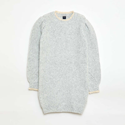Sweater dress with lace collar GREY