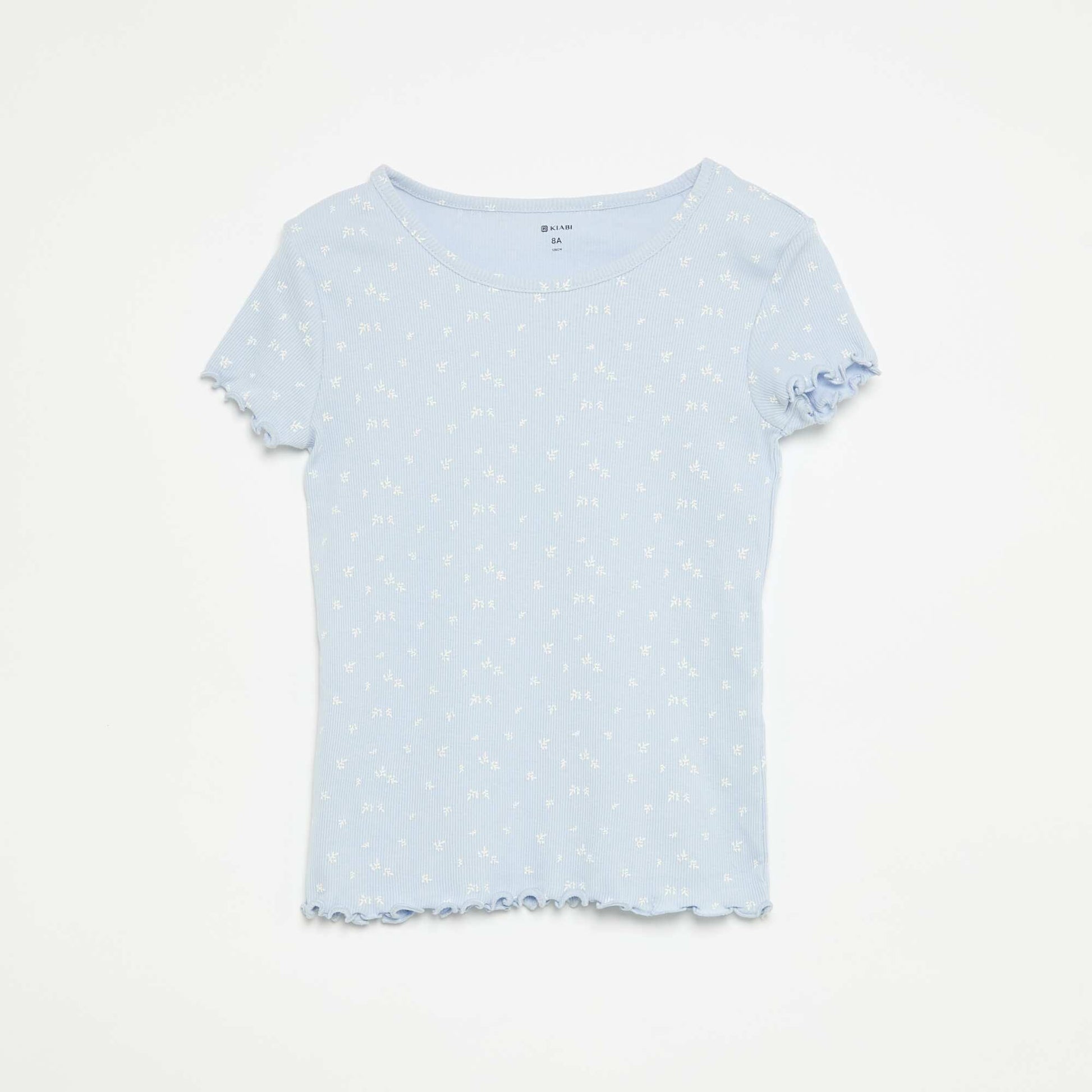 Cotton Ribbed Knit Pajama Top and Shorts Set BLUE