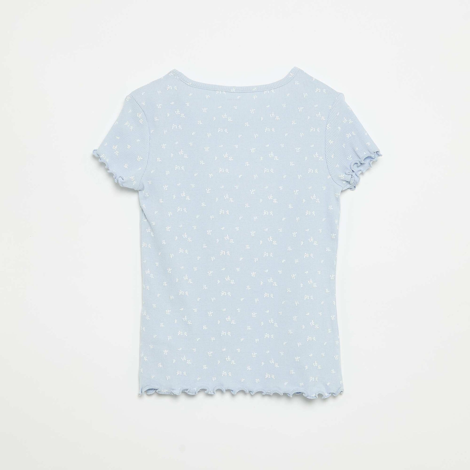 Cotton Ribbed Knit Pajama Top and Shorts Set BLUE