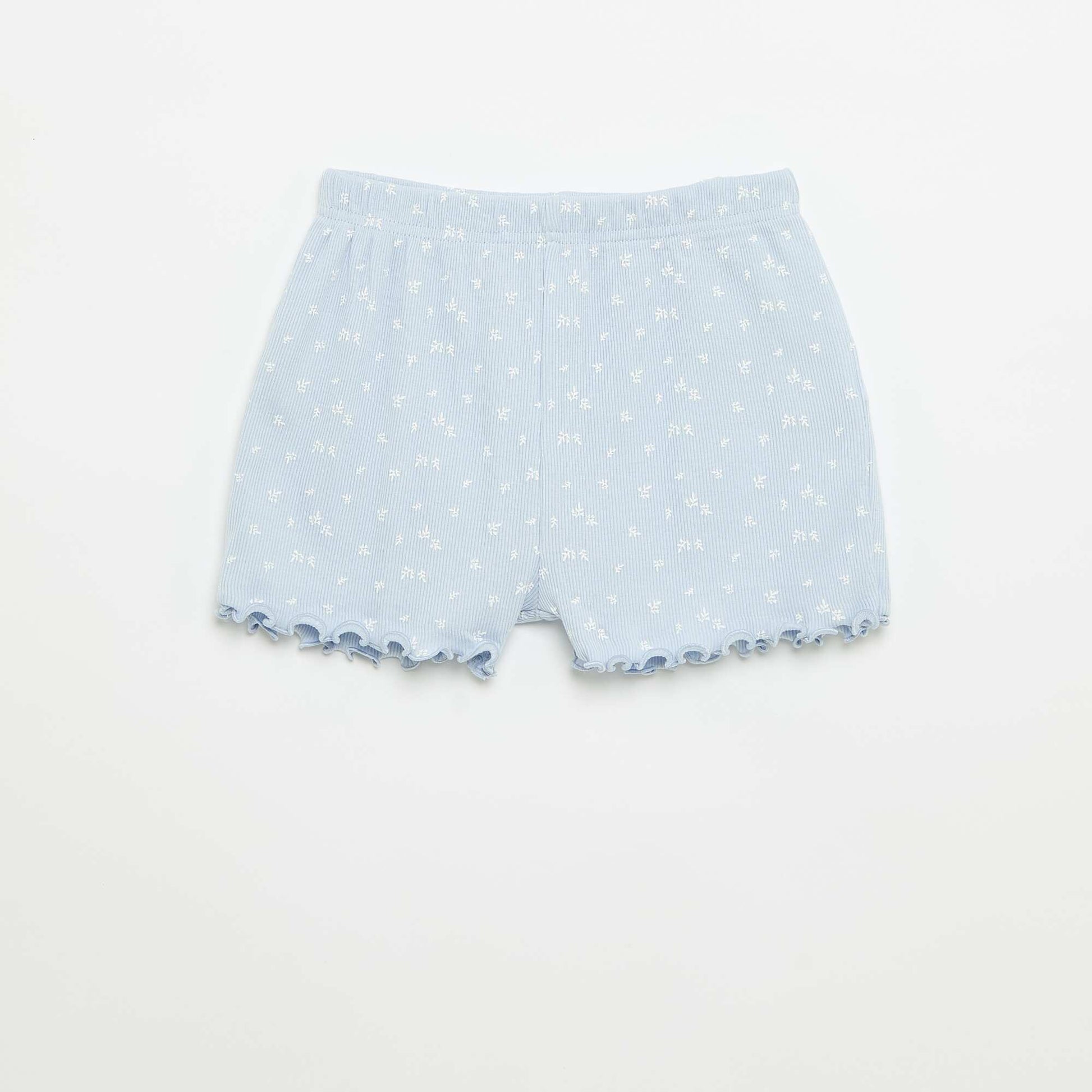 Cotton Ribbed Knit Pajama Top and Shorts Set BLUE