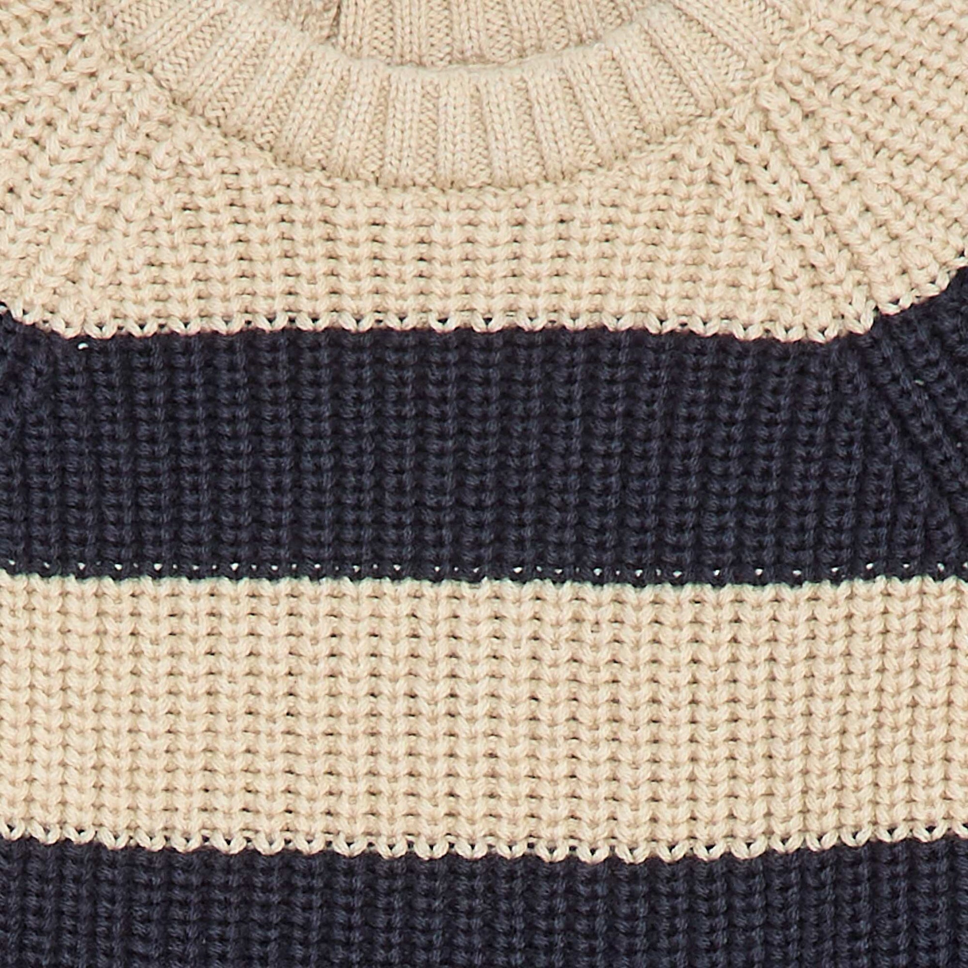 Beaded Knit Cotton Sweater BEIGE