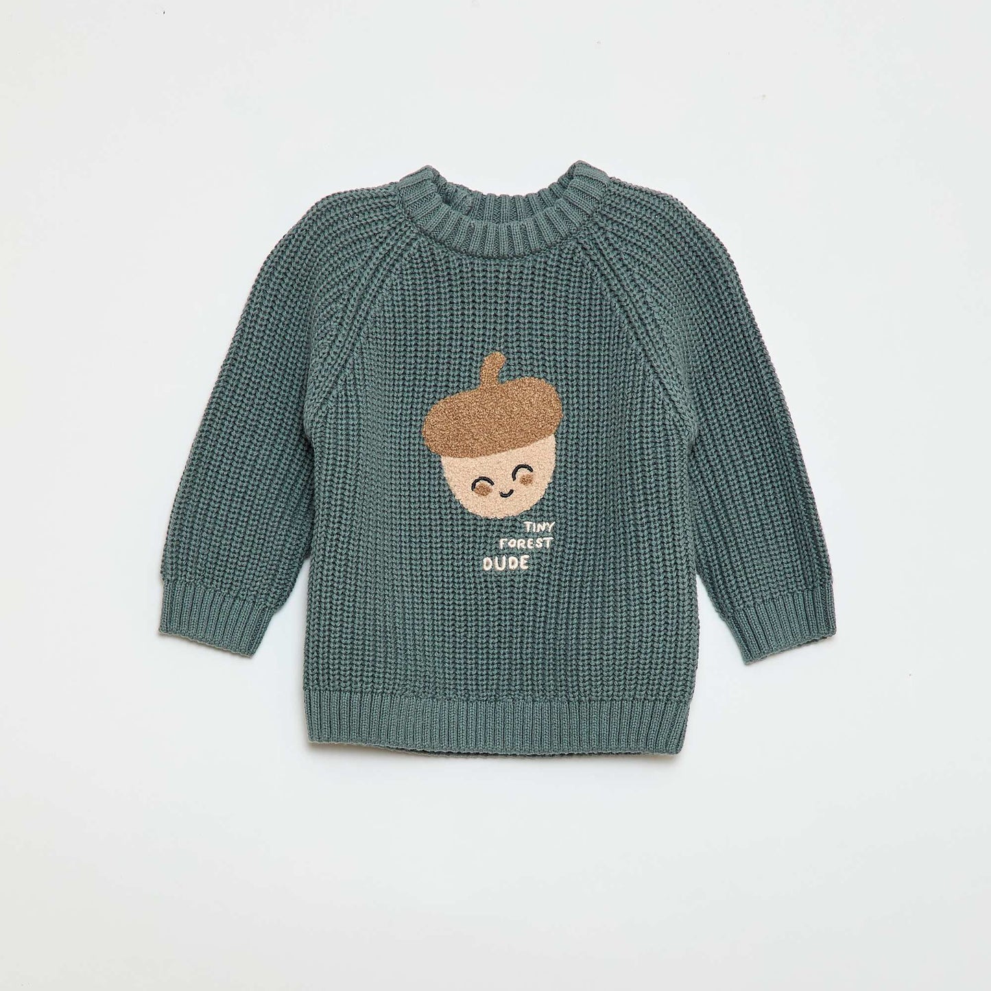 Cotton knit sweater with pearl stitch GREEN