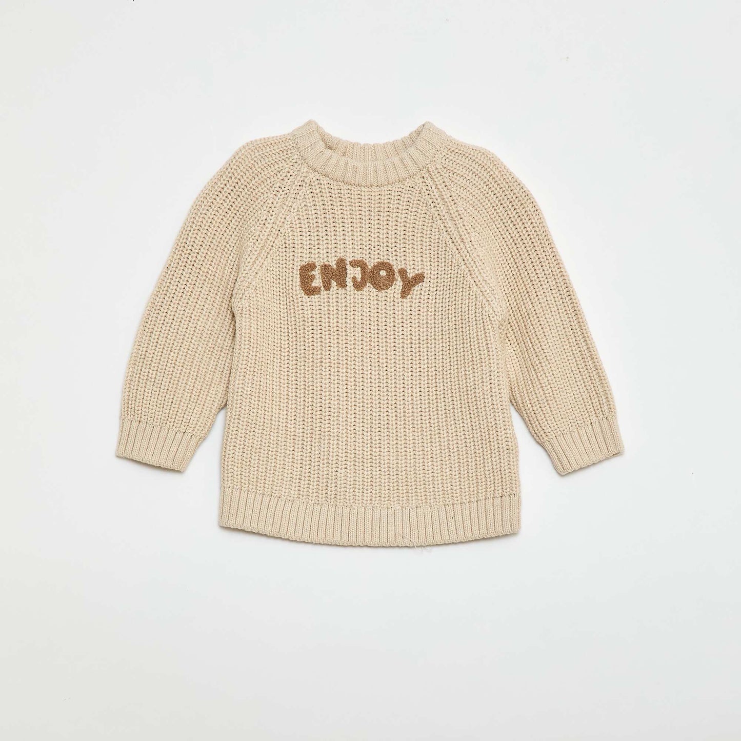 Cotton knit sweater with pearl stitch BEIGE