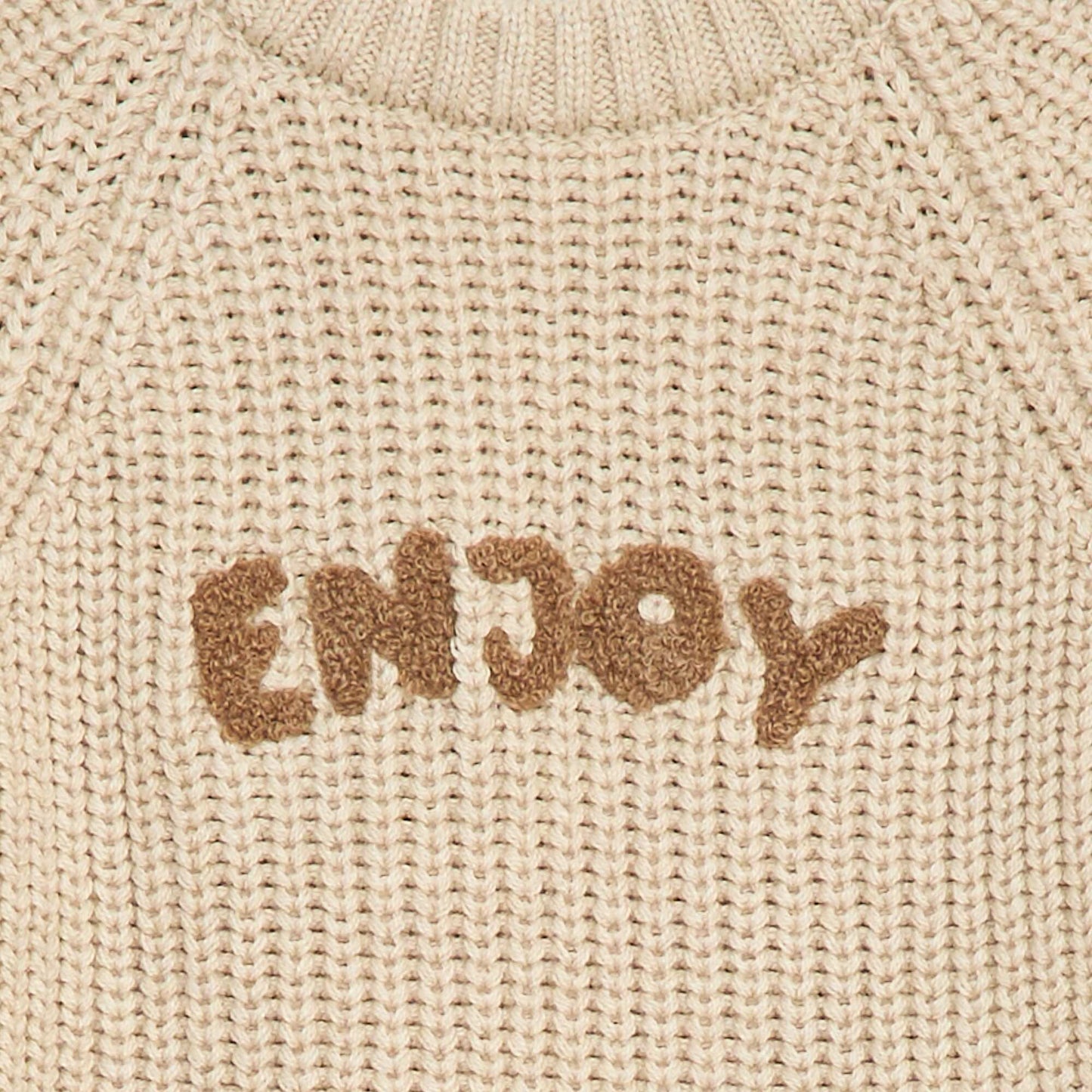 Cotton knit sweater with pearl stitch BEIGE