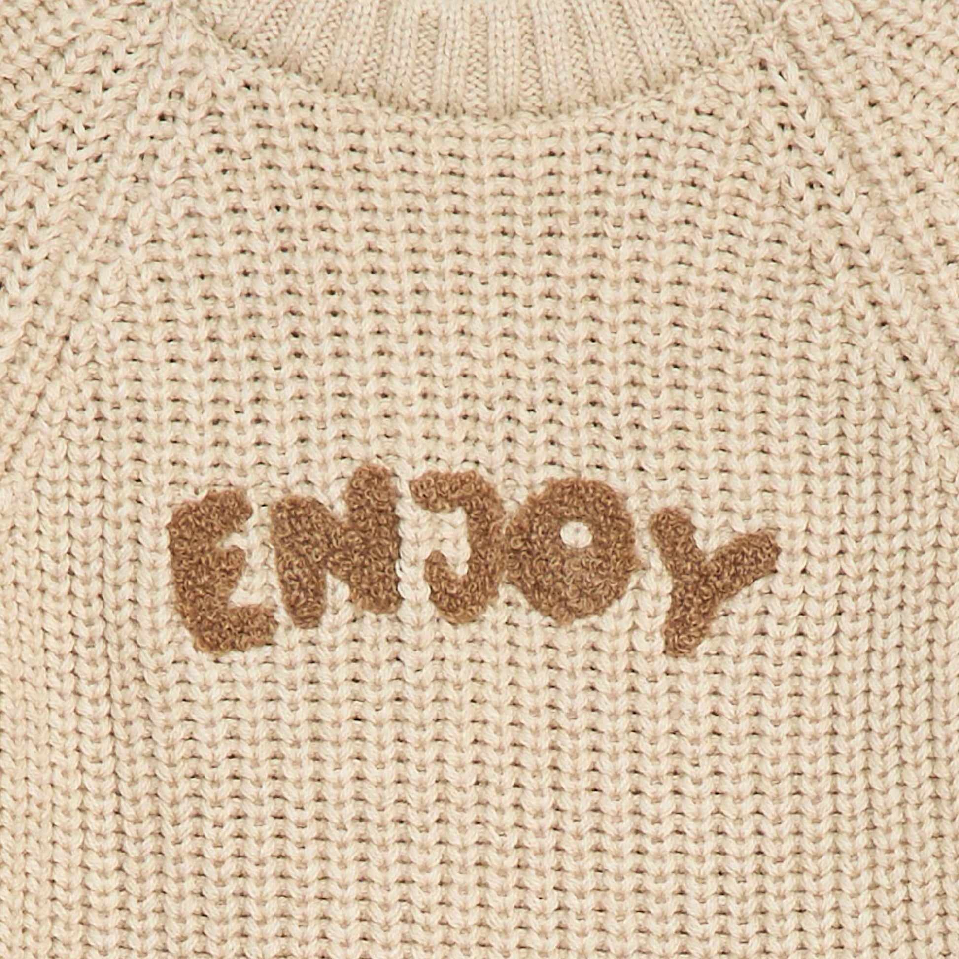 Cotton knit sweater with pearl stitch BEIGE