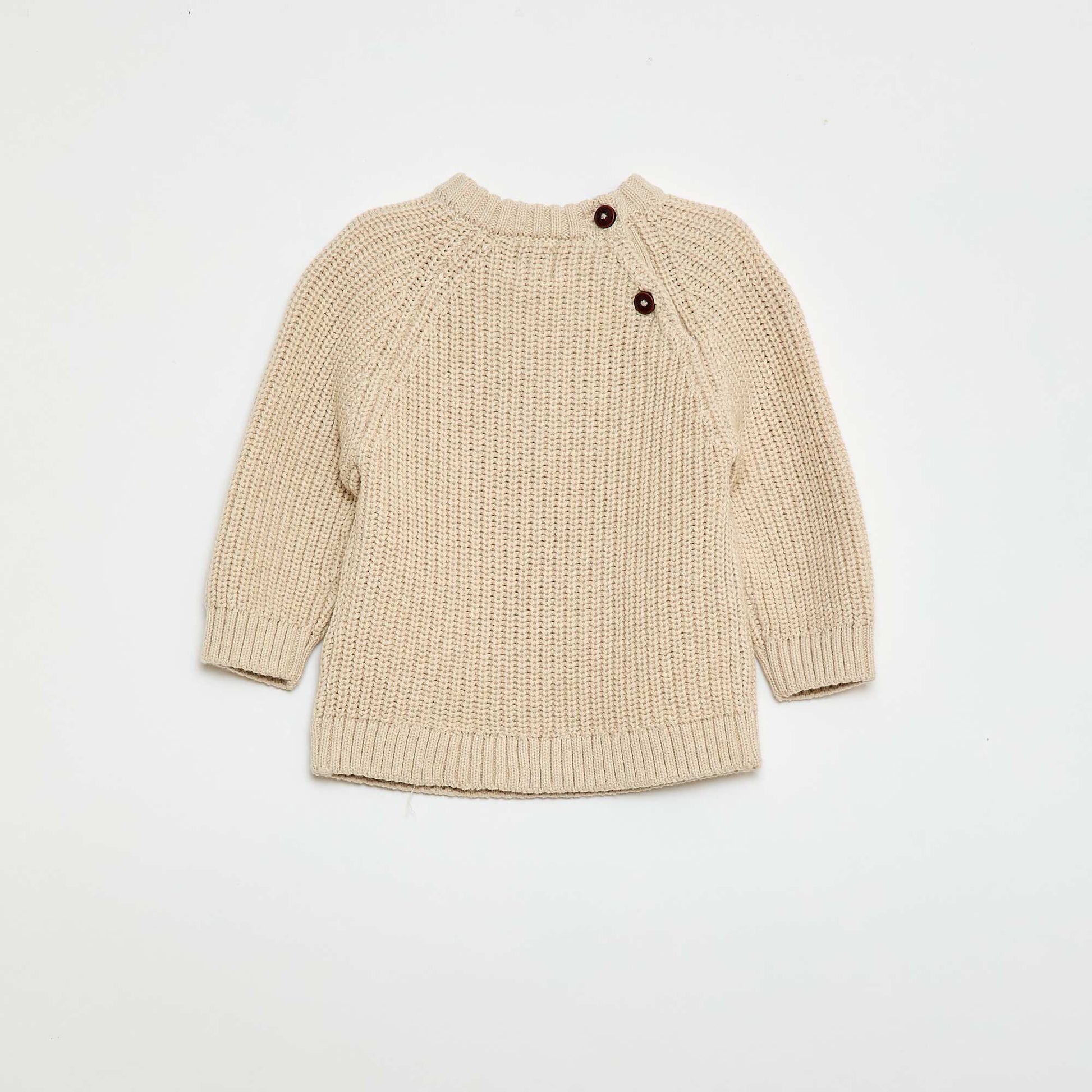 Cotton knit sweater with pearl stitch BEIGE