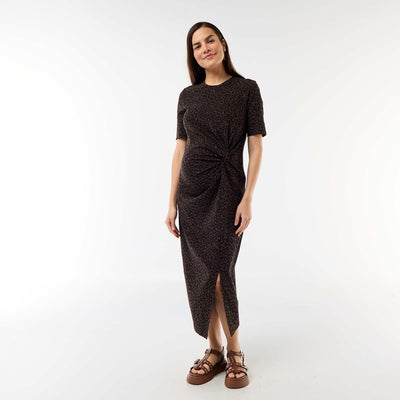 Twist Front Maternity Dress BROWN
