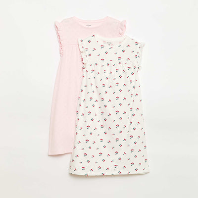 Set of 2 Short-Sleeved Nightdresses WHITE