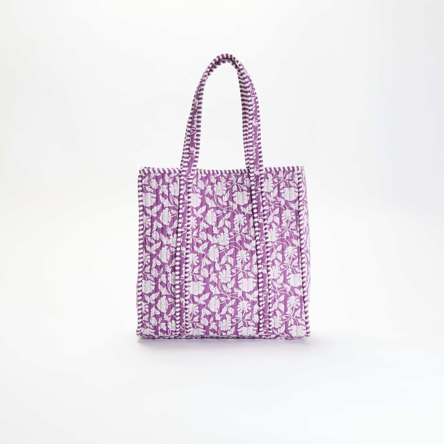 Quilted Shopper Bag with Indian-Inspired Print PURPLE