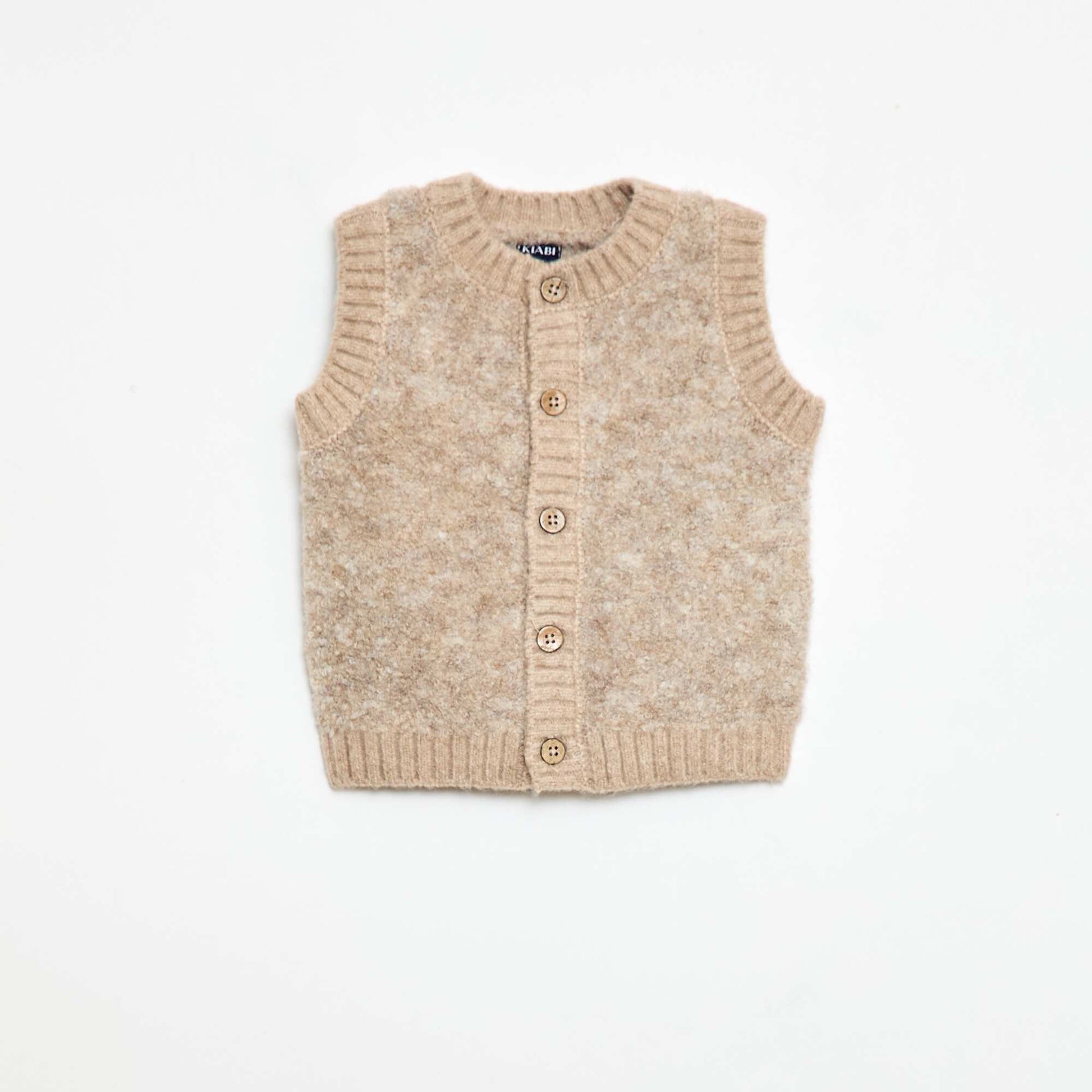 Sleeveless Bouclé Knit Sweater Vest BEIGE