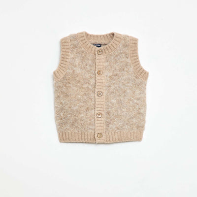 Sleeveless Bouclé Knit Sweater Vest BEIGE