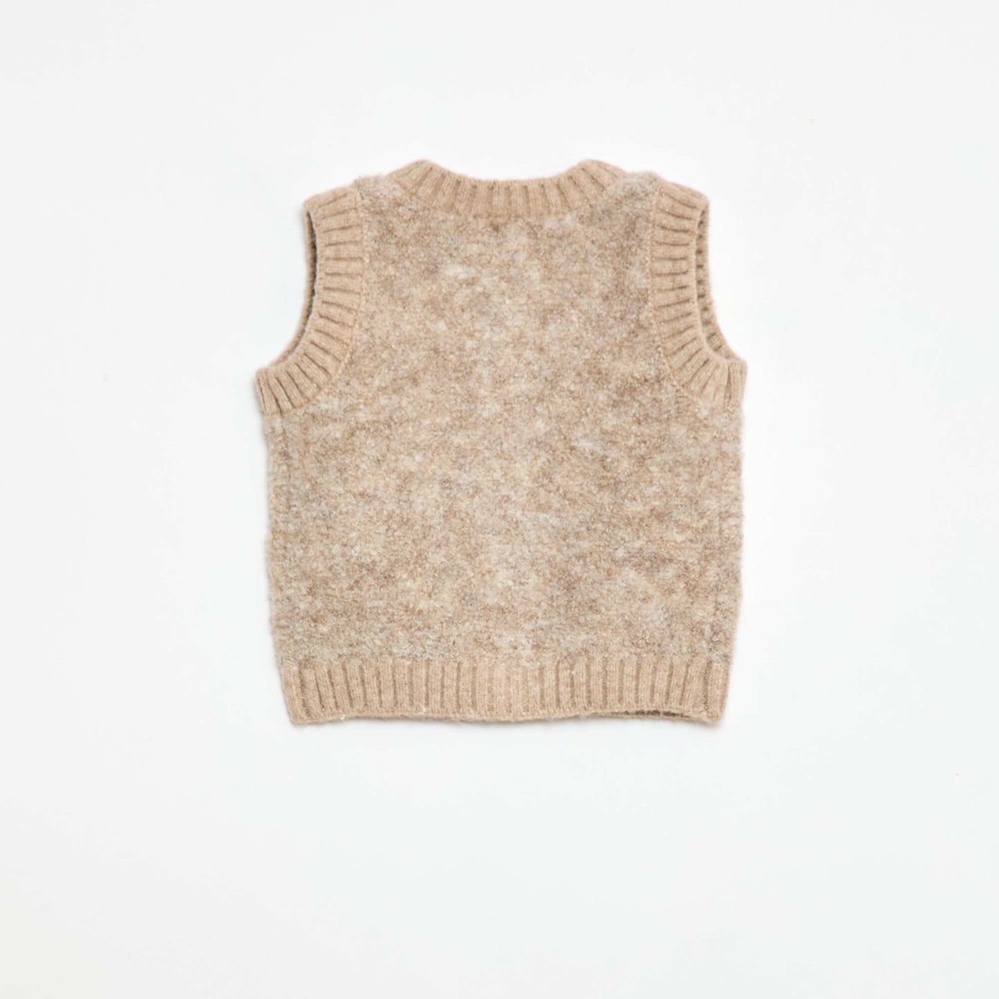 Sleeveless Bouclé Knit Sweater Vest BEIGE