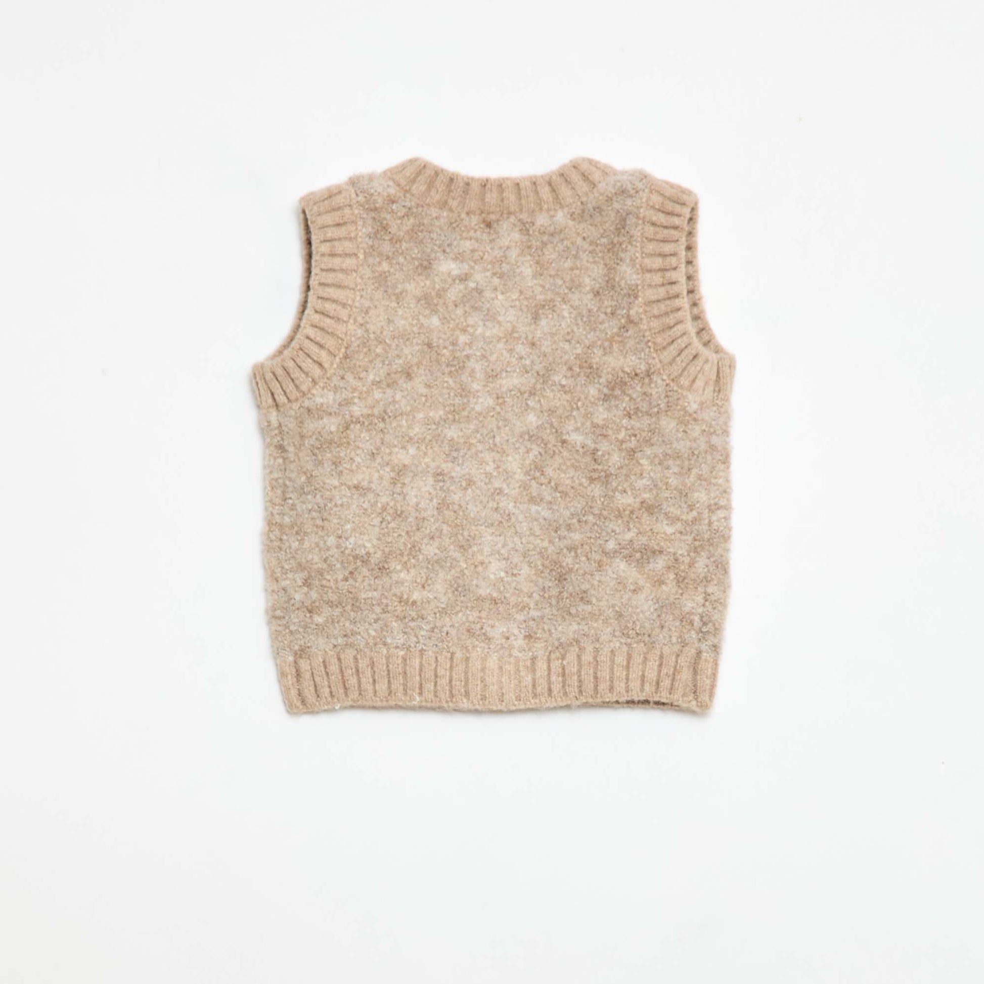 Sleeveless Bouclé Knit Sweater Vest BEIGE