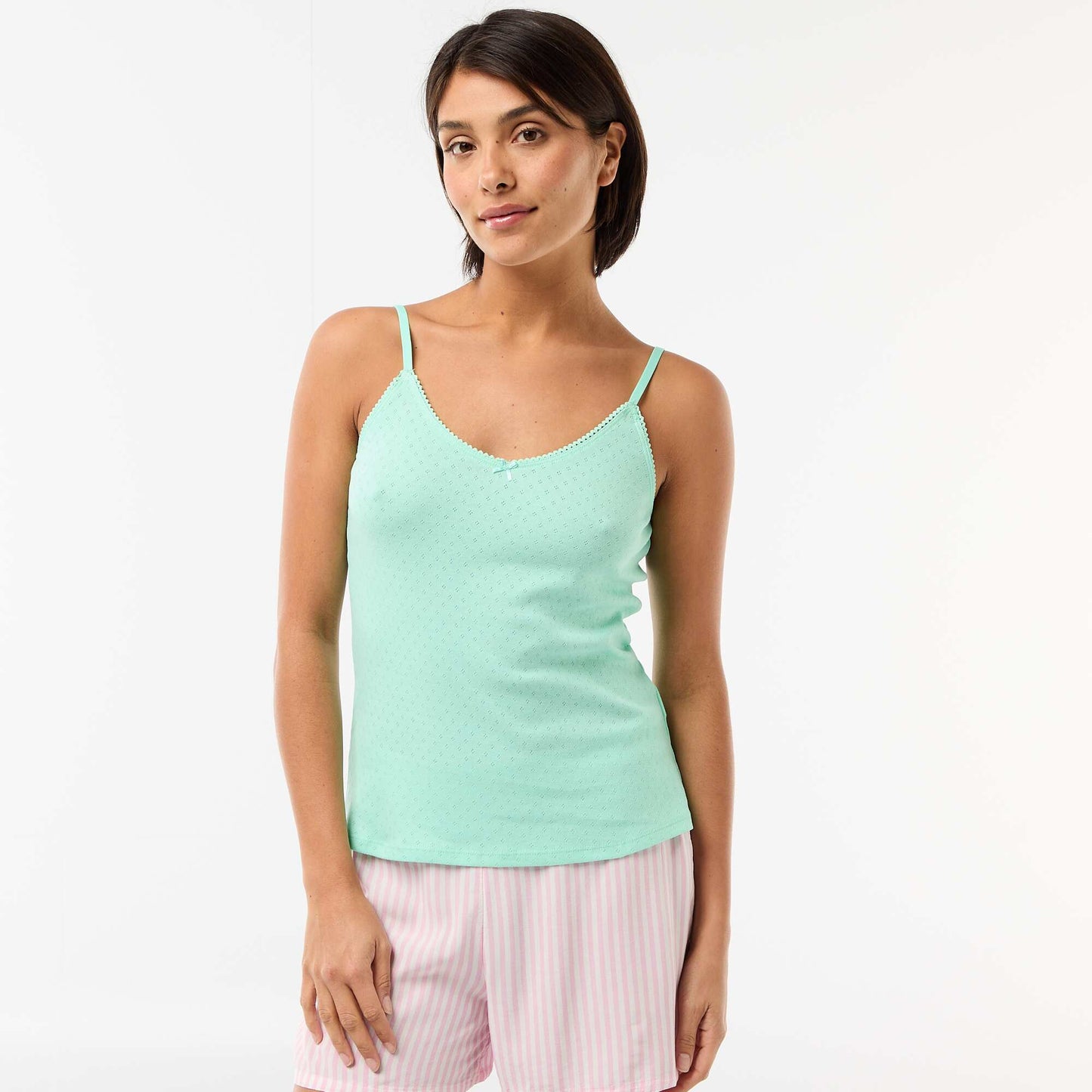 Solid Cotton Tank Top with Adjustable Spaghetti Straps GREEN