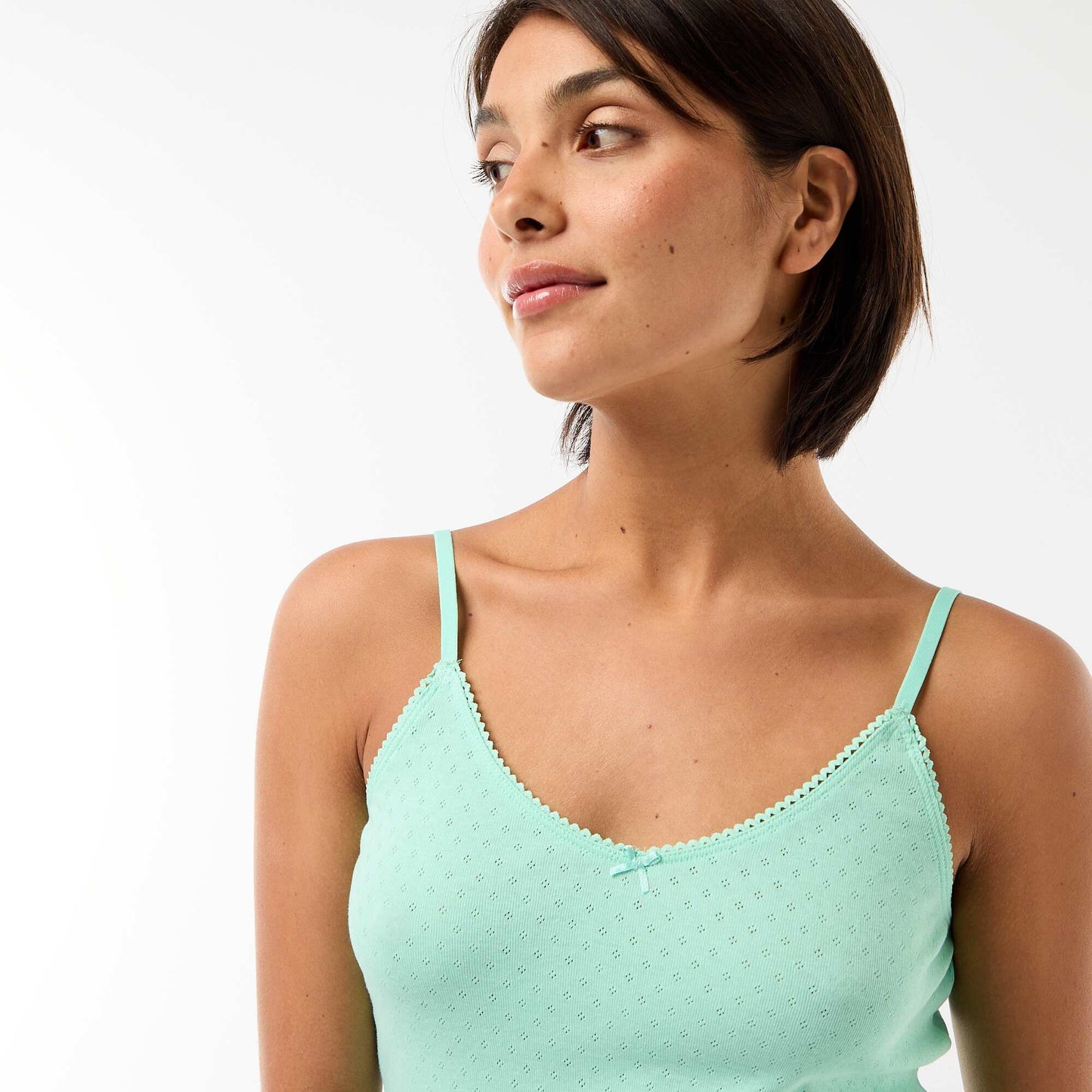 Solid Cotton Tank Top with Adjustable Spaghetti Straps GREEN