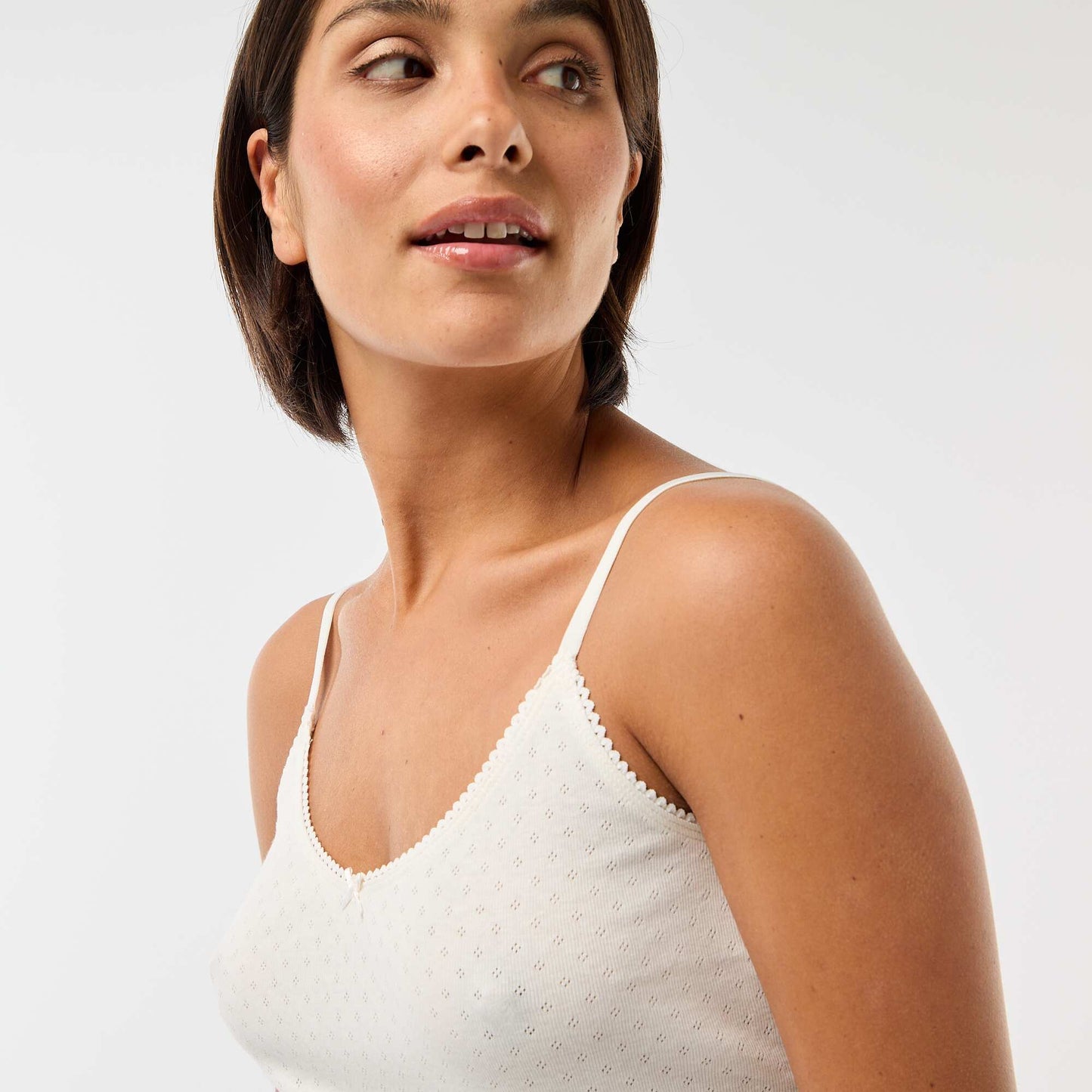 Solid Cotton Tank Top with Adjustable Spaghetti Straps WHITE