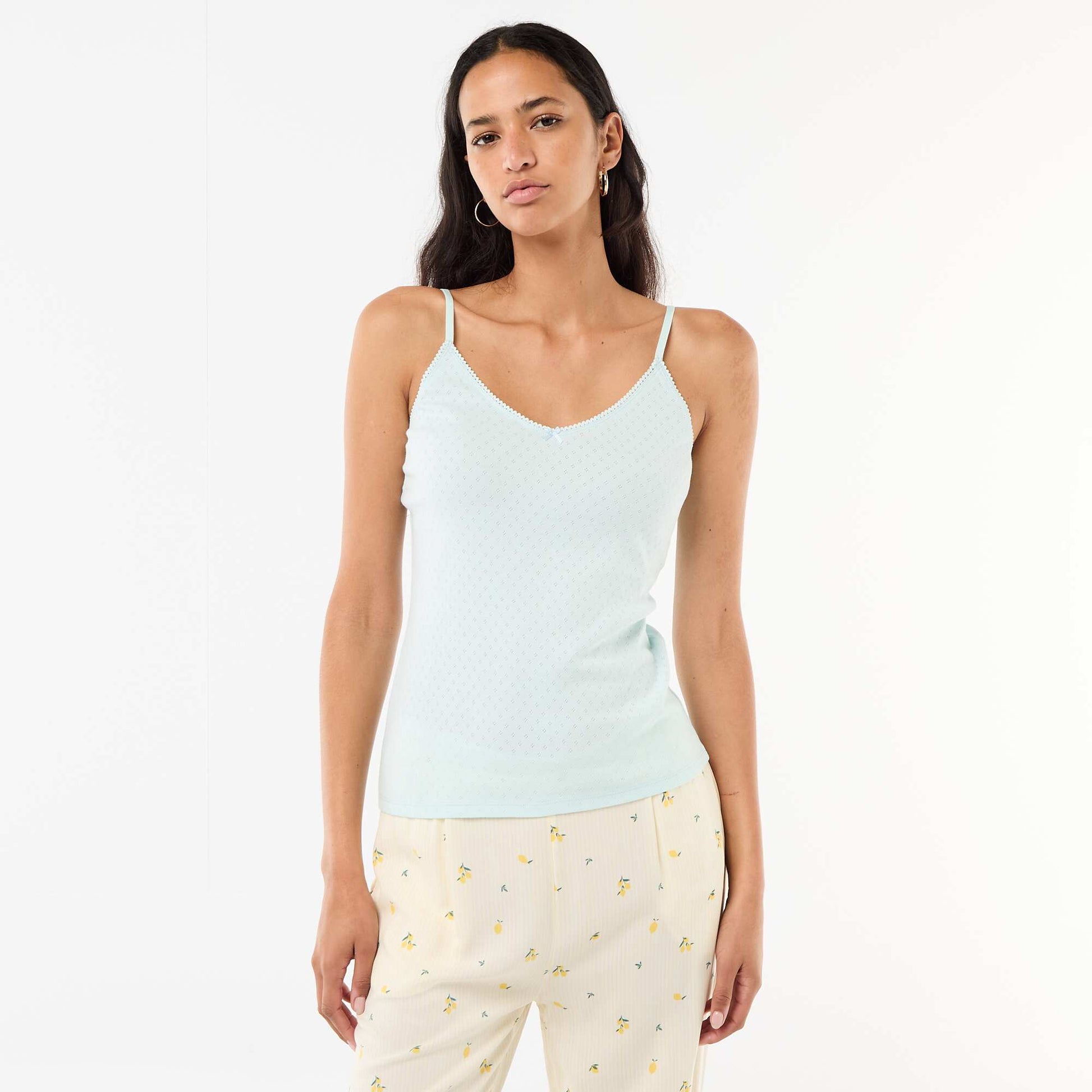 Solid Cotton Tank Top with Adjustable Spaghetti Straps BLUE