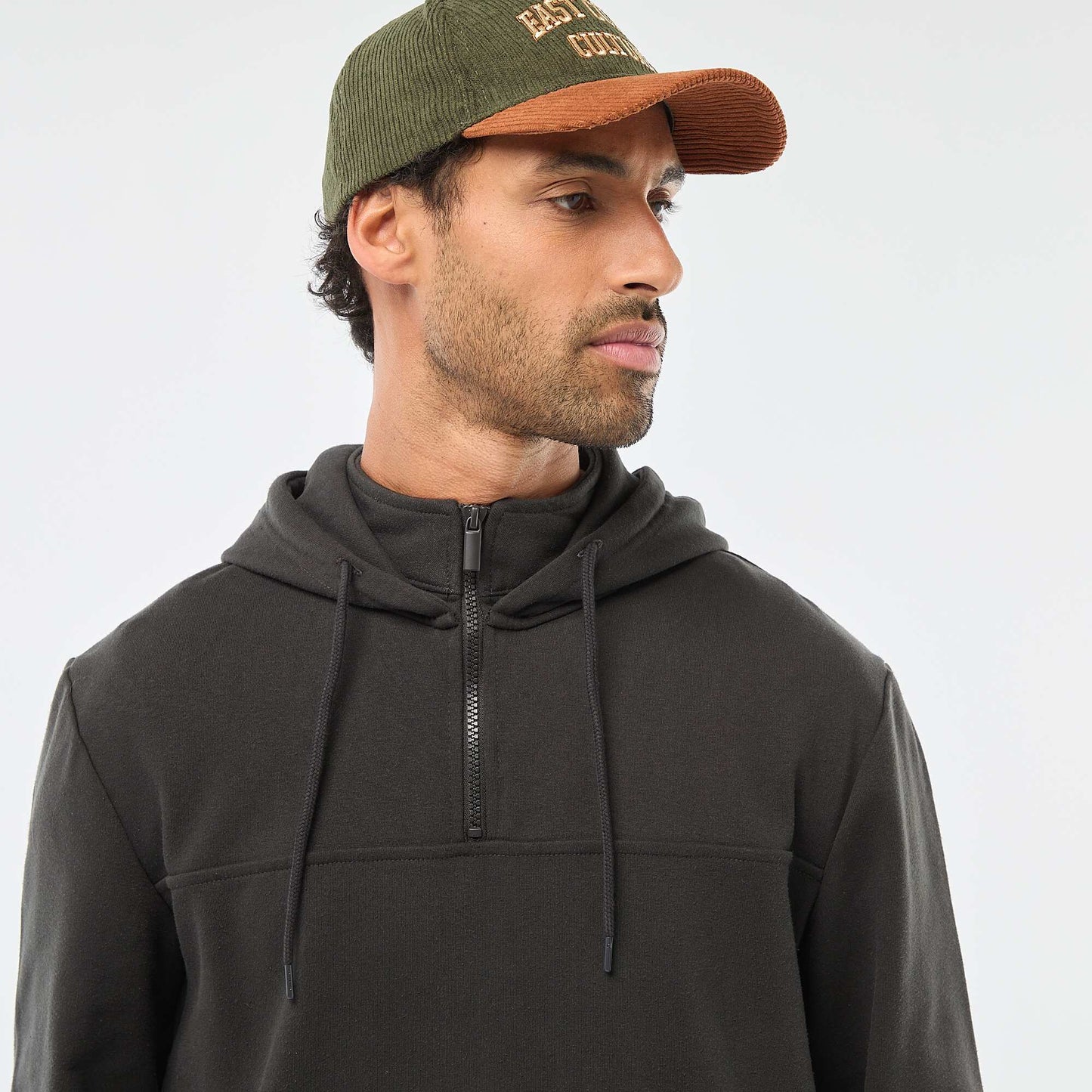 Fleece Hoodie with Zipped Neck Opening GREY