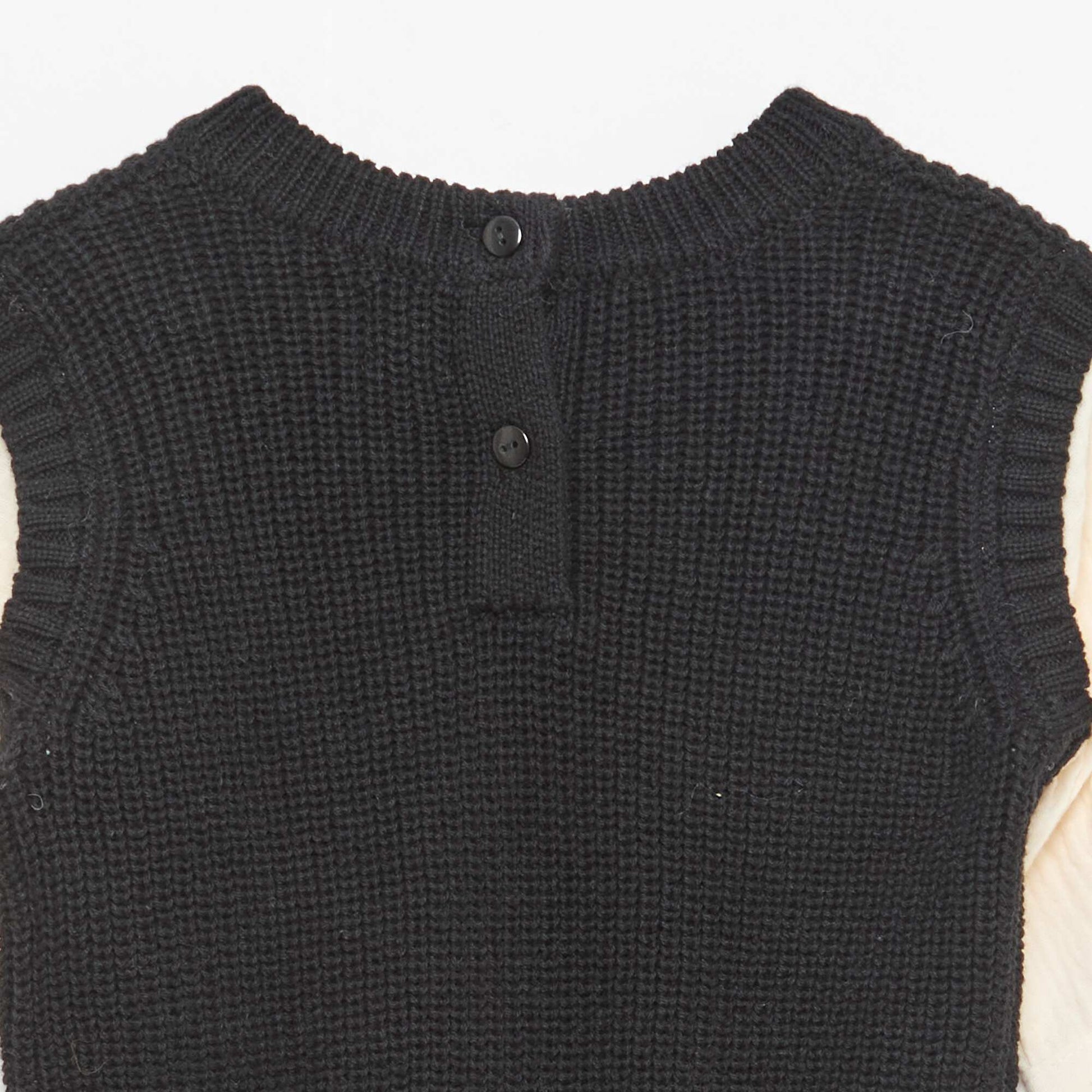 2-in-1 Knit and Double Gauze Cotton Sweater BLACK