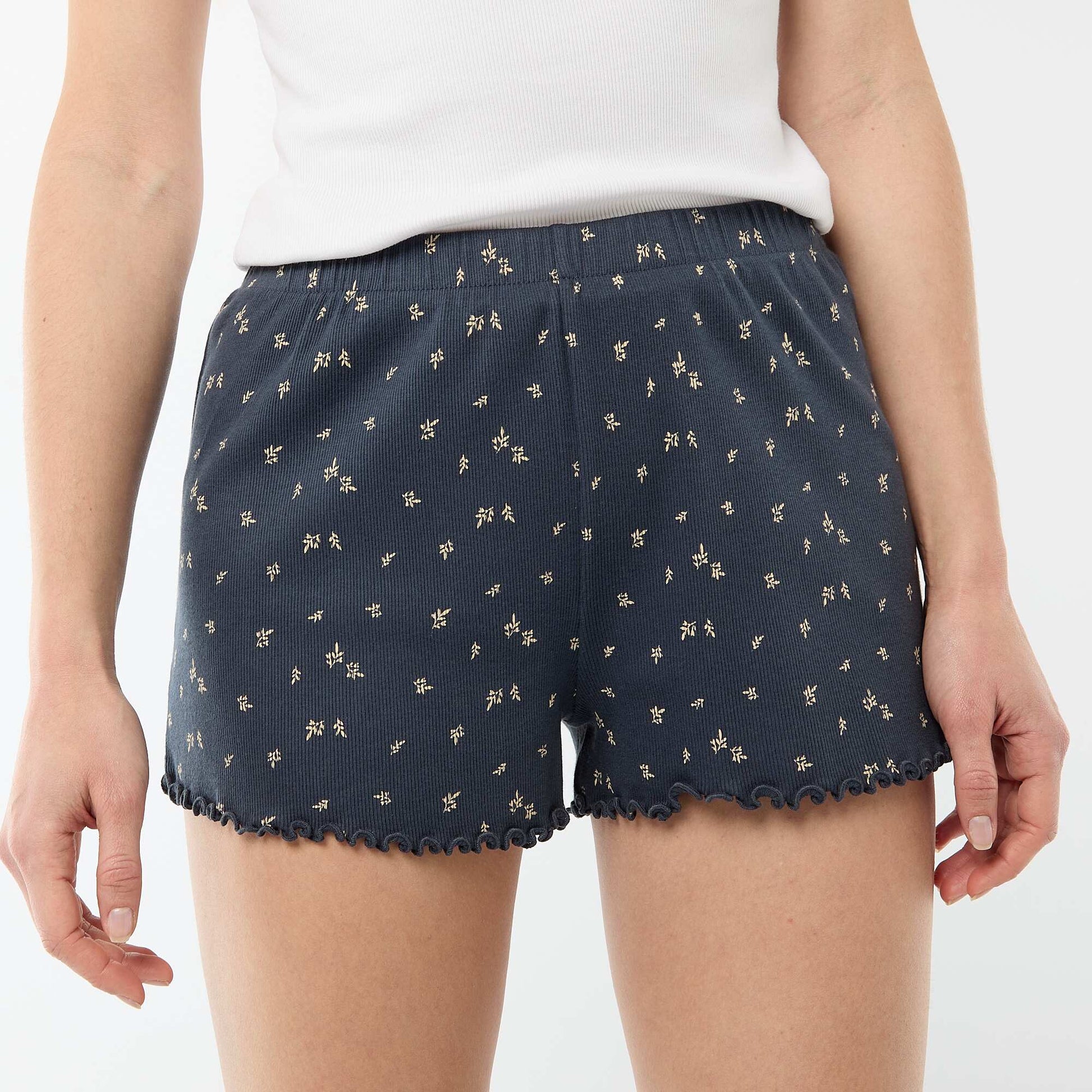 All-over 'flower' print cotton pyjama shorts BLUE