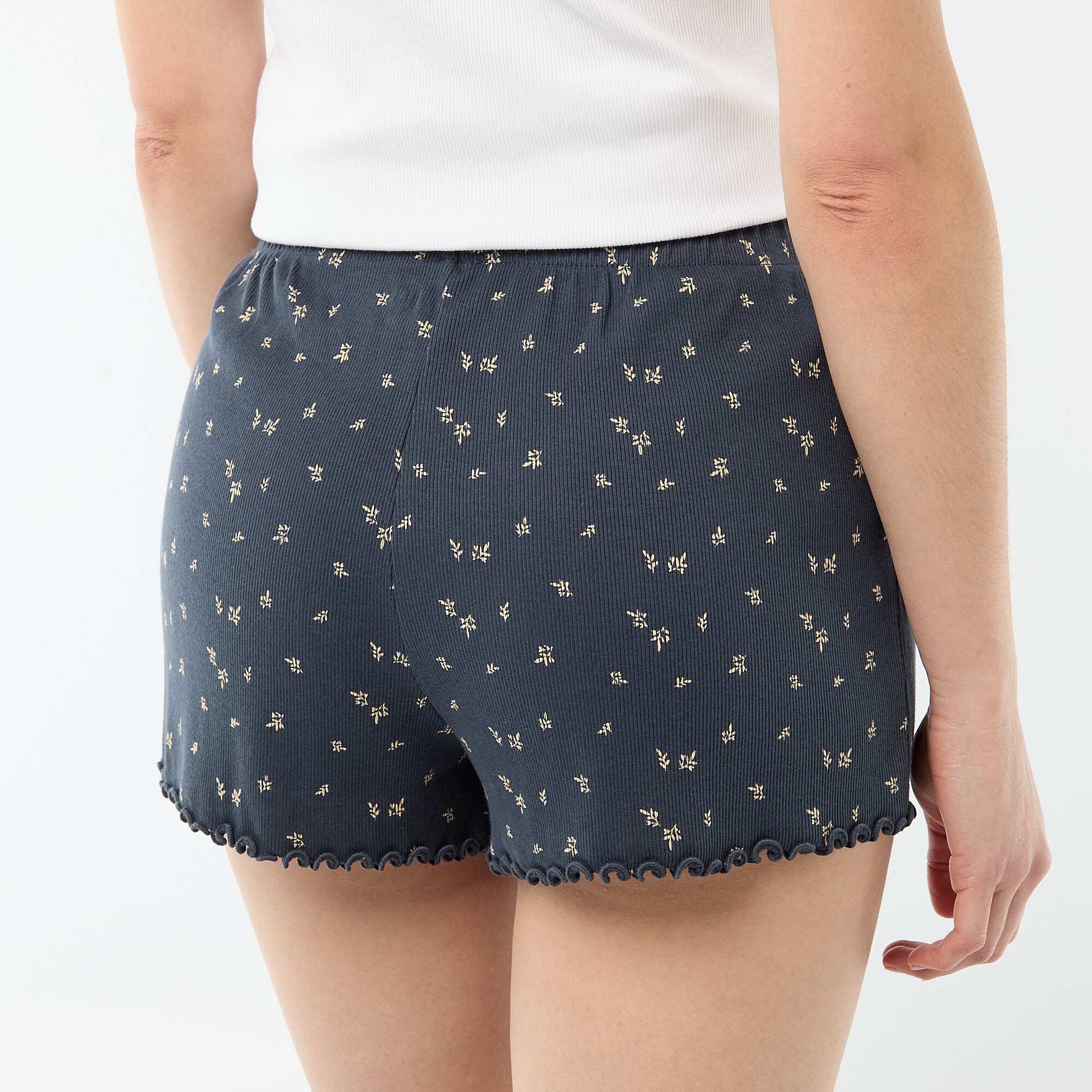 All-over 'flower' print cotton pyjama shorts BLUE