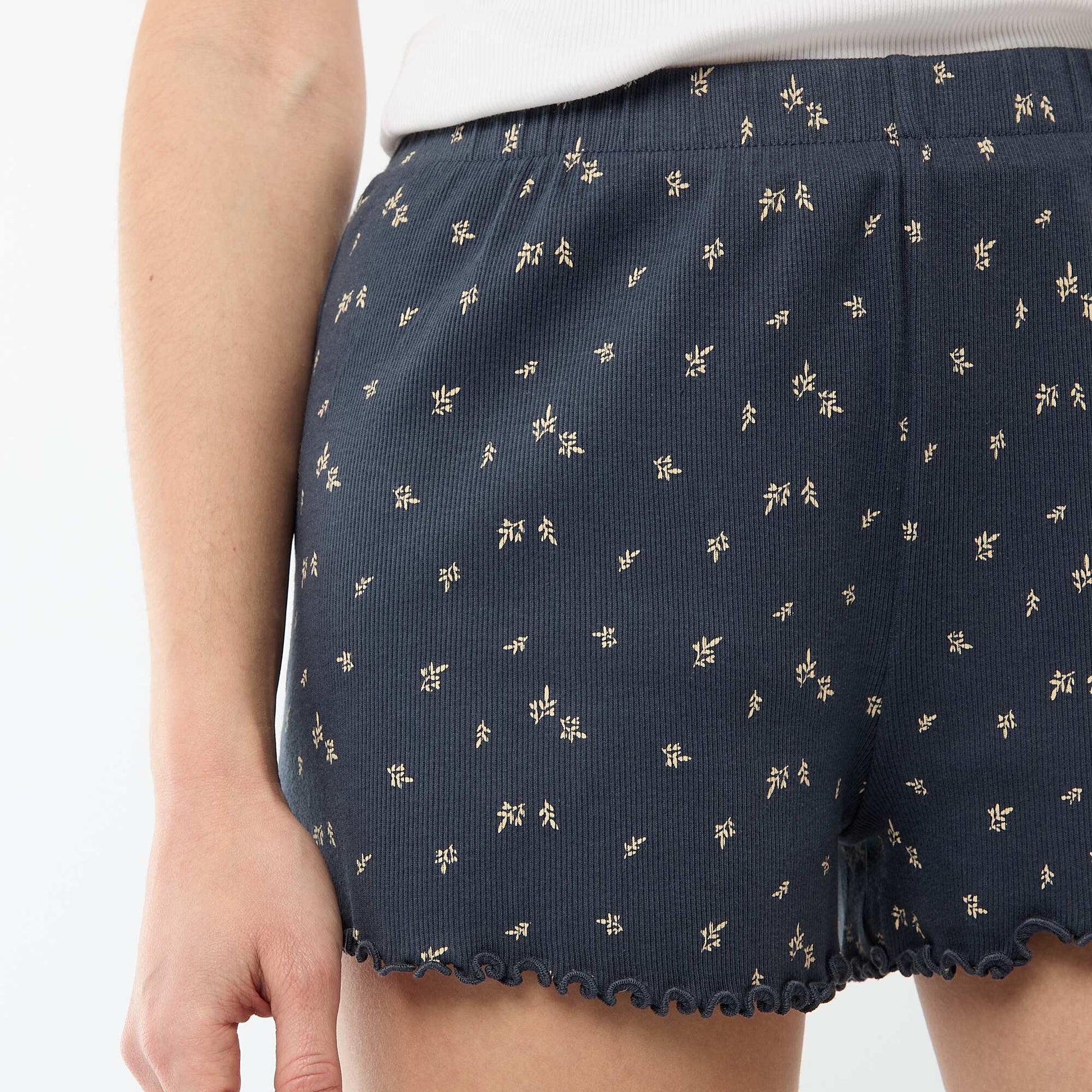 All-over 'flower' print cotton pyjama shorts BLUE