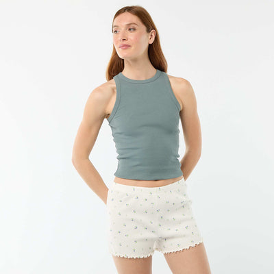 All-over 'flower' print cotton pyjama shorts WHITE