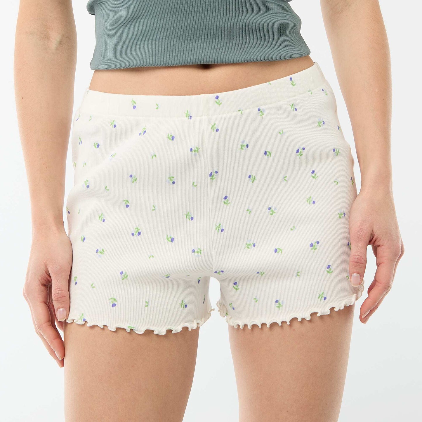 All-over 'flower' print cotton pyjama shorts WHITE