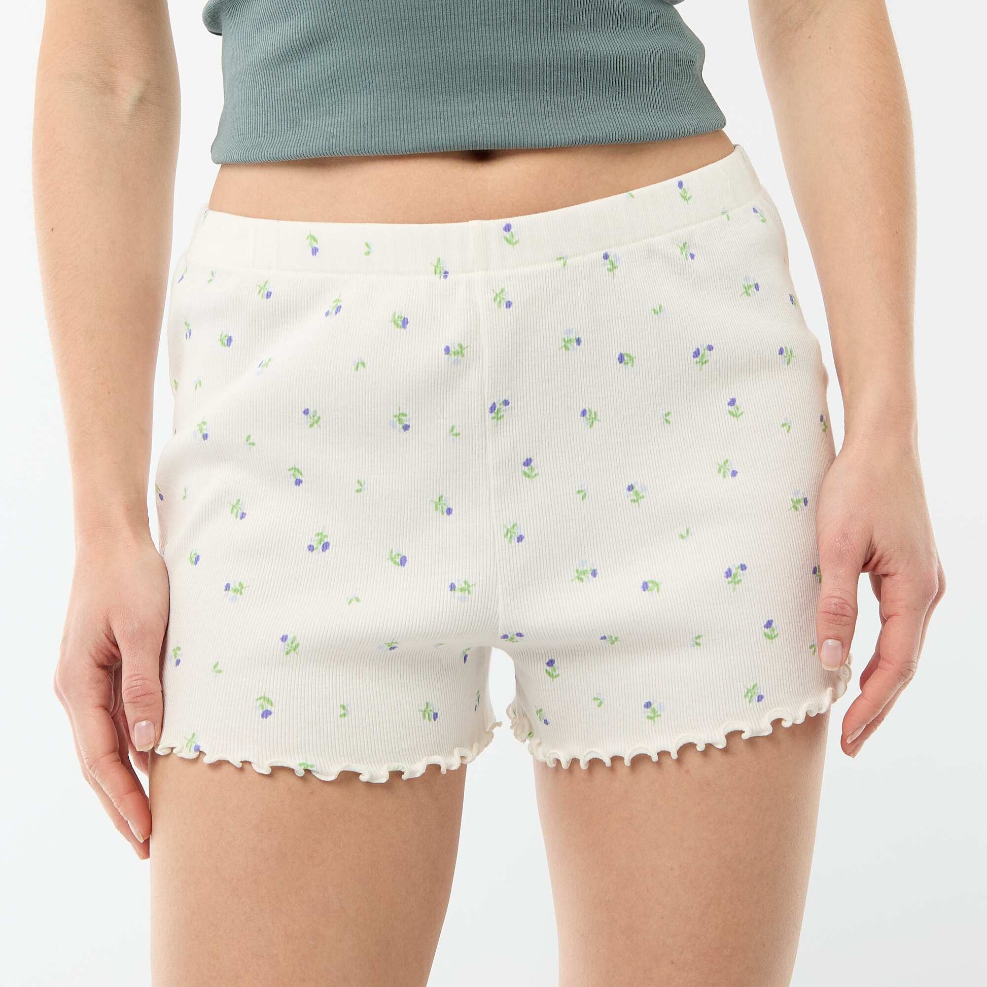 All-over 'flower' print cotton pyjama shorts WHITE