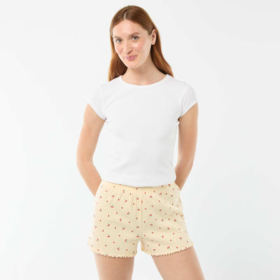 All-over 'cherry' print cotton pajama shorts YELLOW