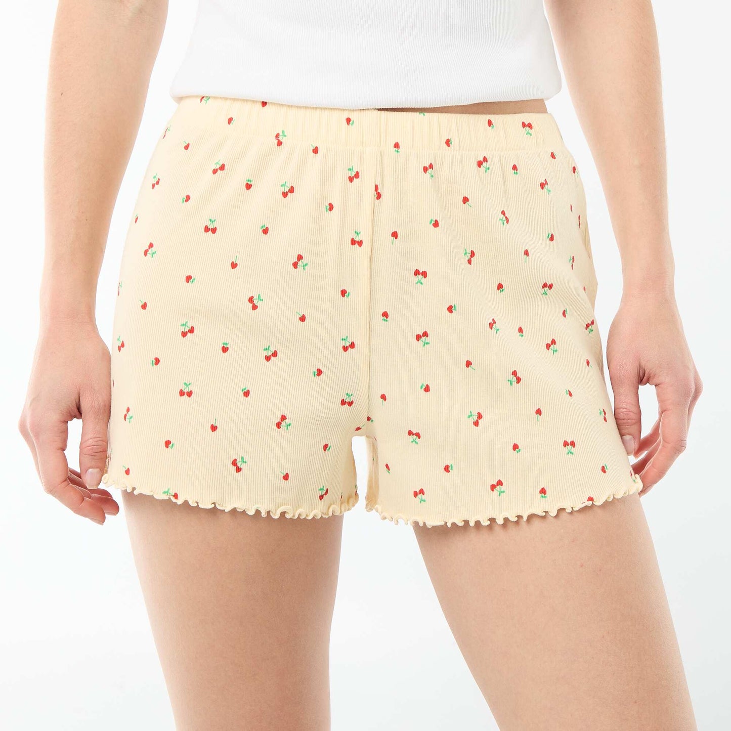 All-over 'cherry' print cotton pajama shorts YELLOW
