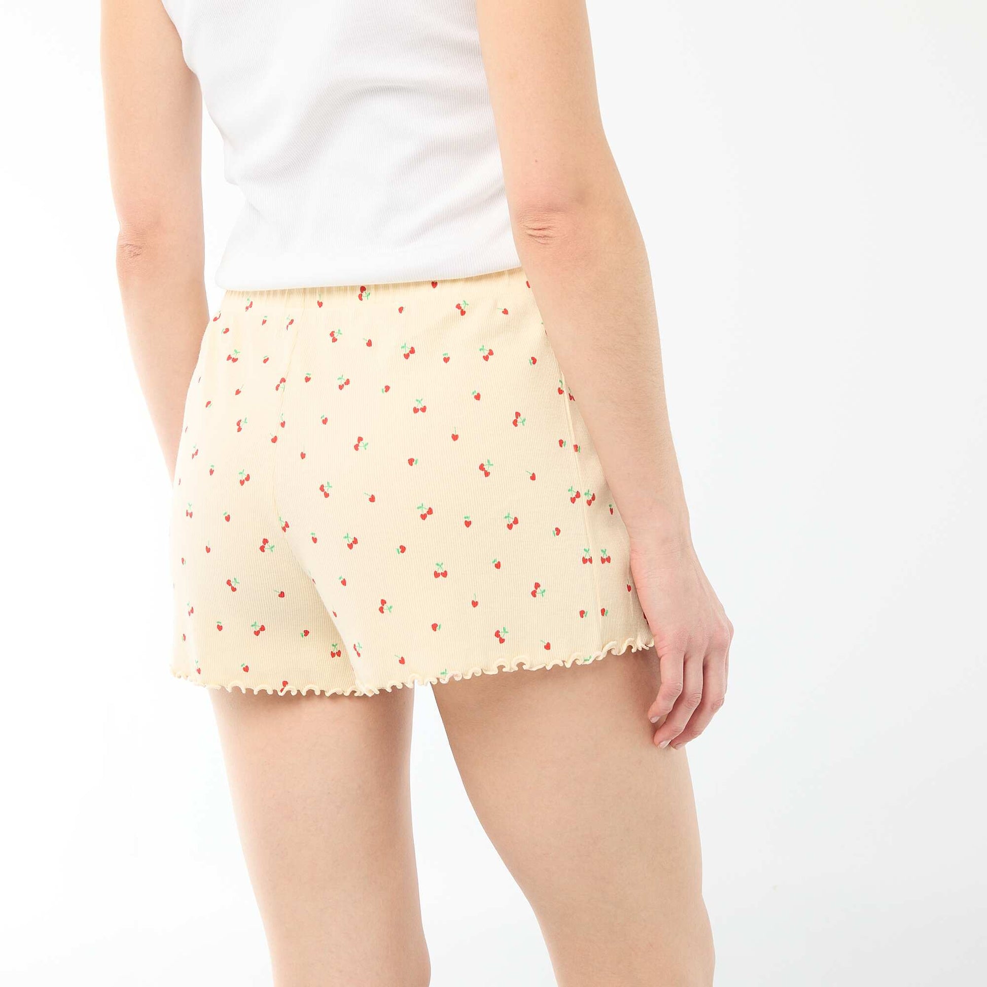 All-over 'cherry' print cotton pajama shorts YELLOW