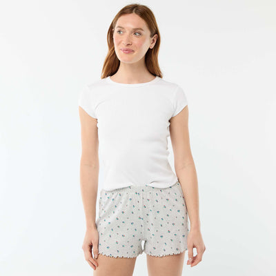 All-over 'flower' print cotton pyjama shorts GREY