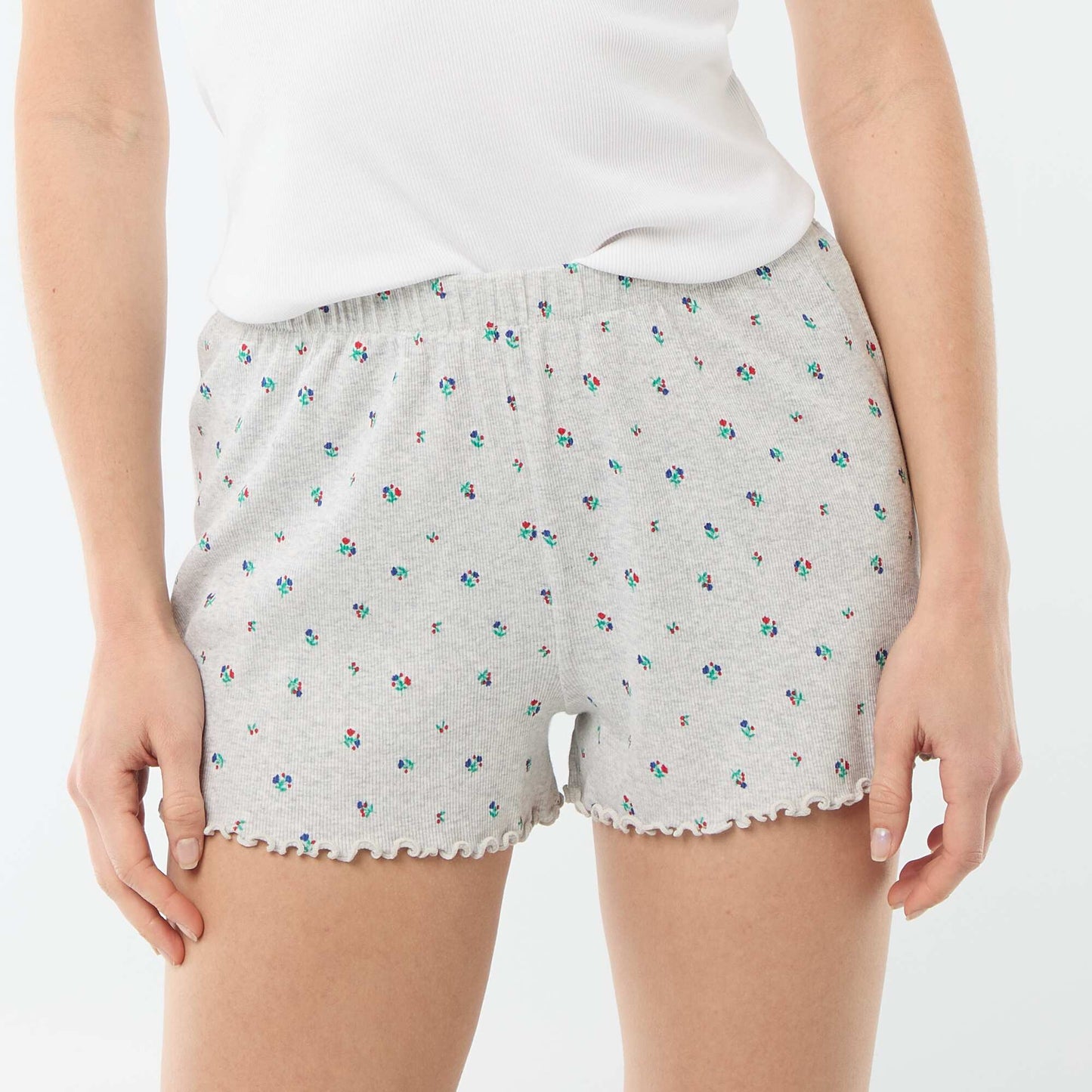 All-over 'flower' print cotton pyjama shorts GREY