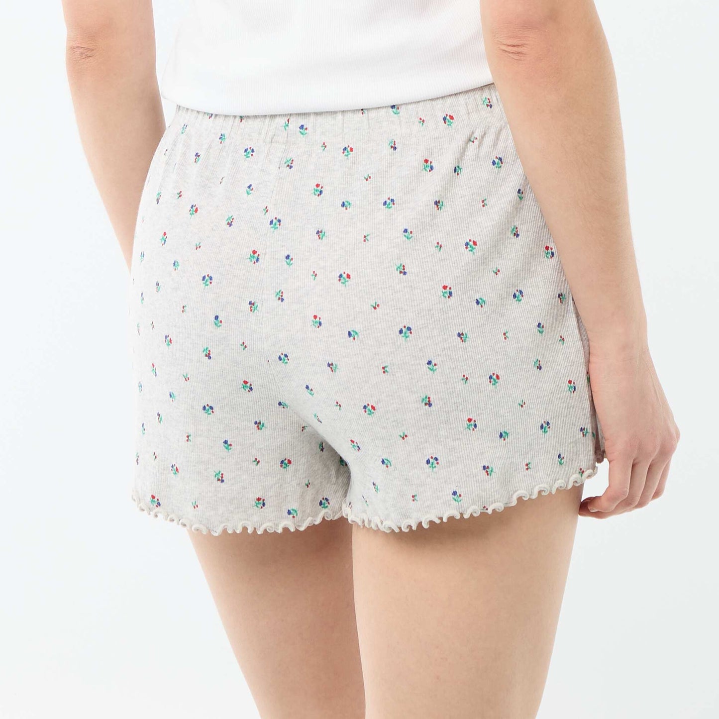 All-over 'flower' print cotton pyjama shorts GREY