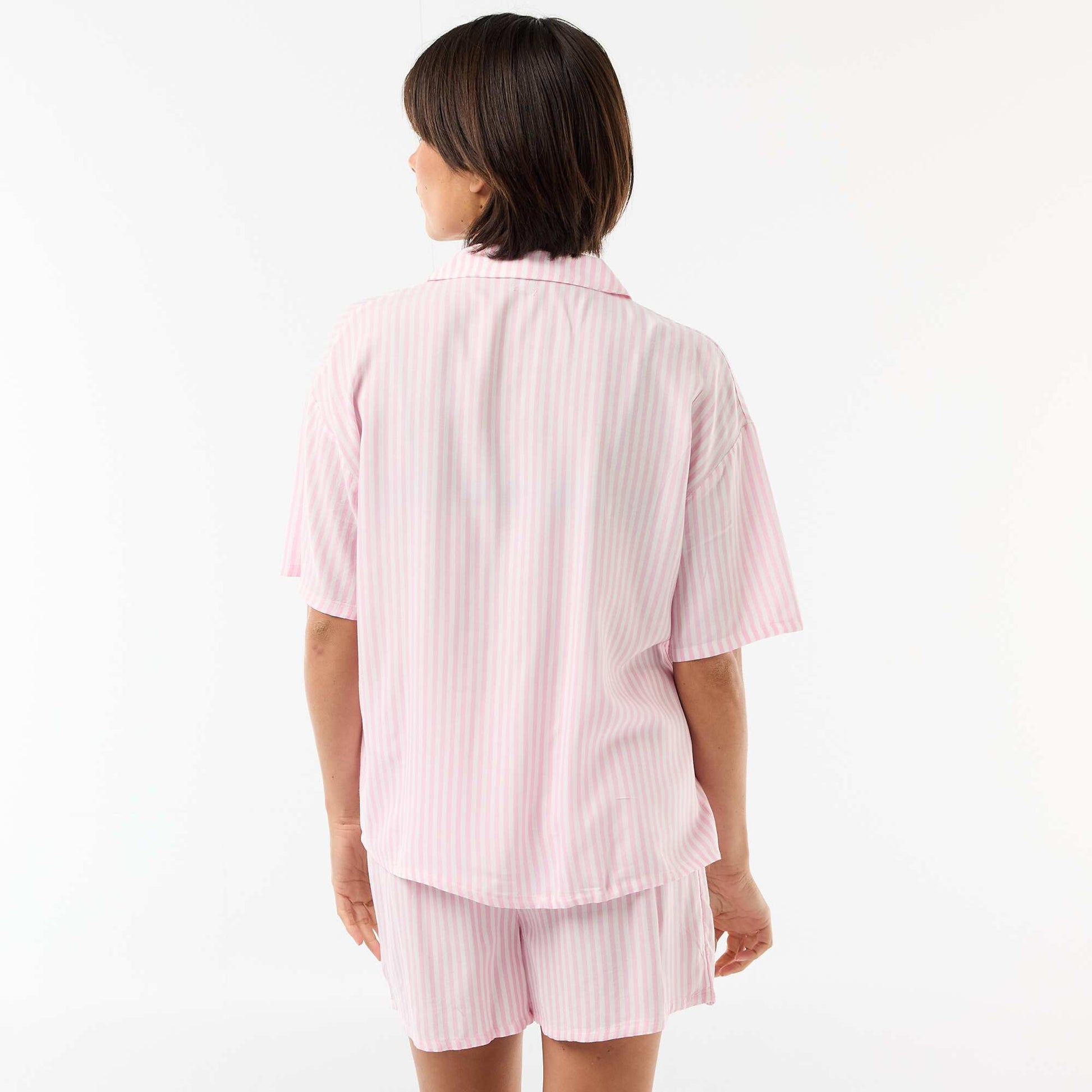 Striped Pajama Set: Top + Shorts PINK